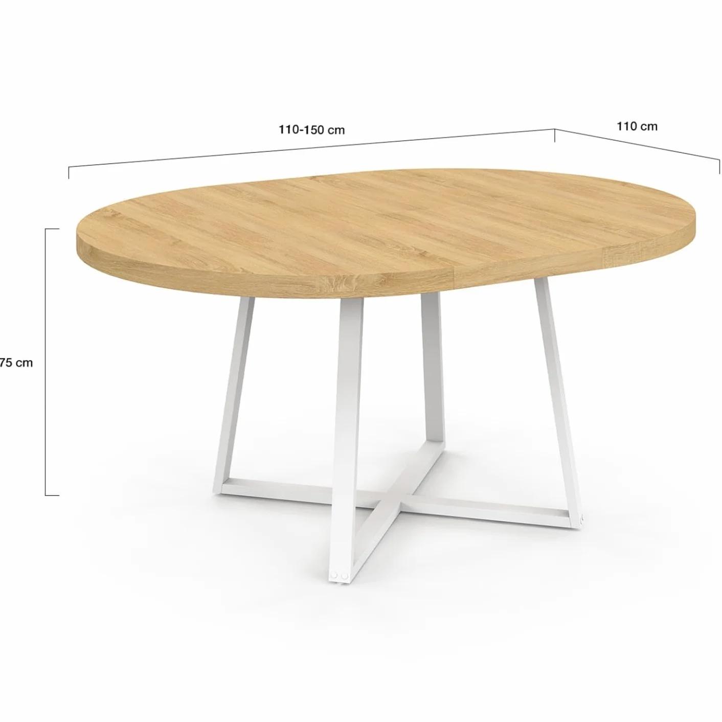IDMarket Selma – Mesa de comedor extensible redonda para 4-8 personas, madera y blanco, 110-150 cm