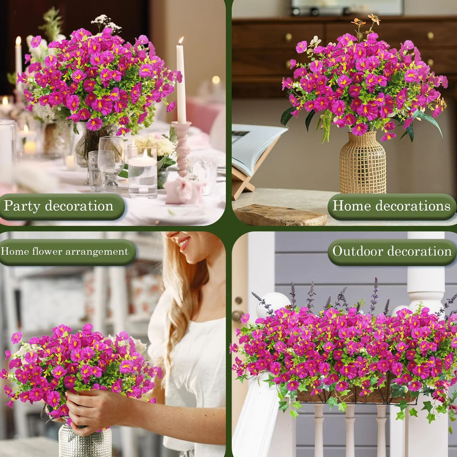 Flores Artificiales de Exterior Resistentes UV, 6 Paquetes para Jardín Balcón Porche