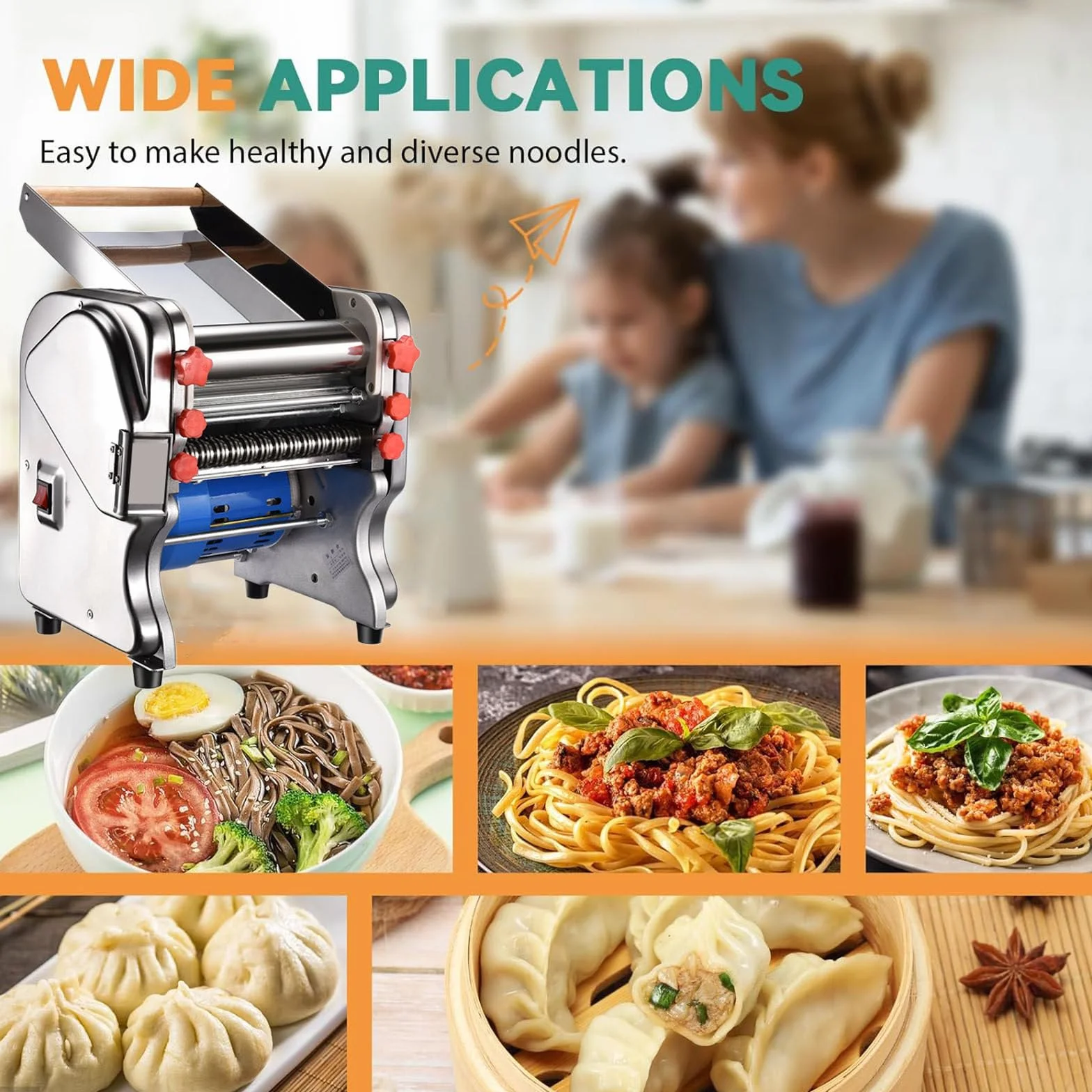 Máquina para Hacer Pasta de Fideos, laminadora de Rodillo de Masa Eléctrica Comercial de 550W, para Uso Familiar en el Hogar