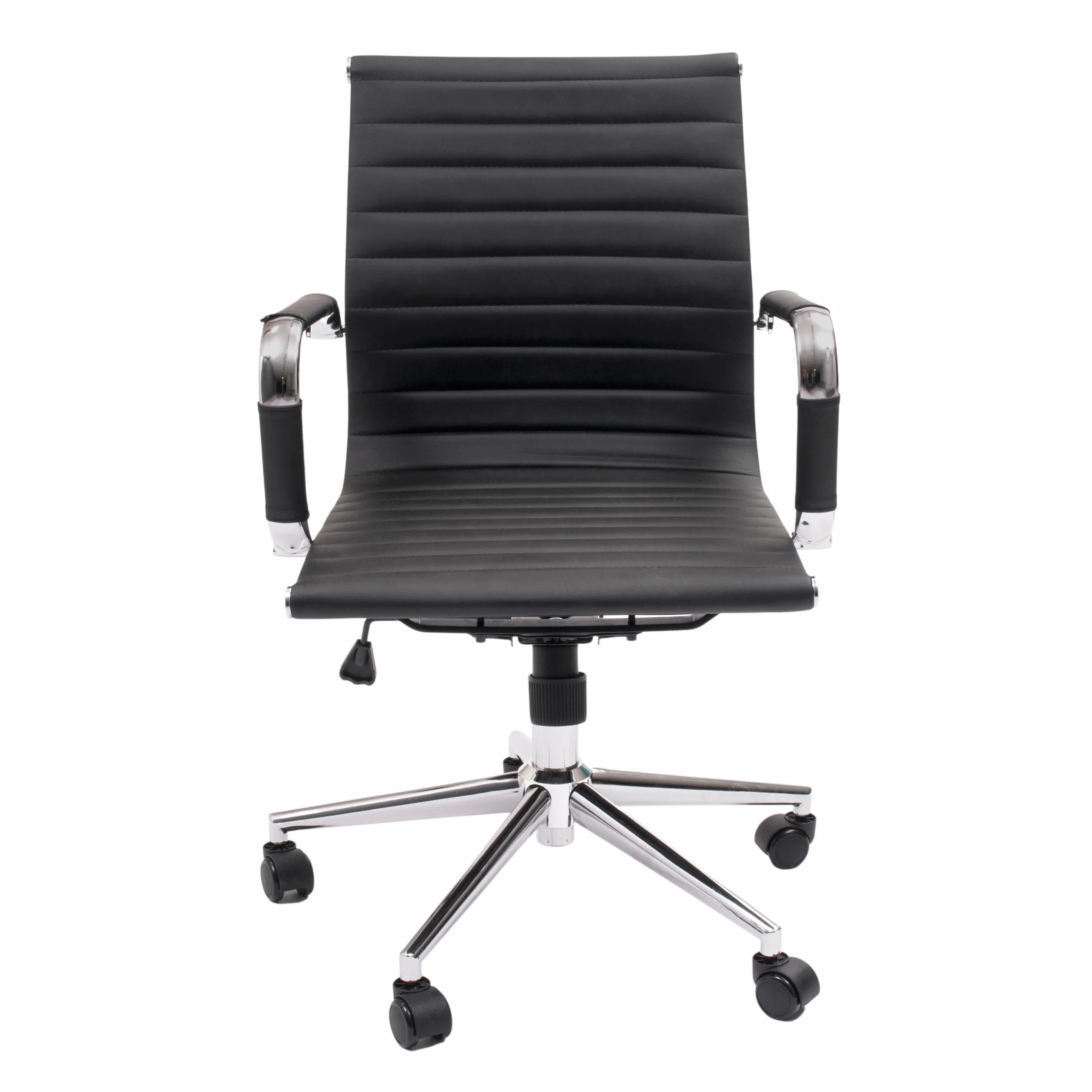Sillón de despacho Manager Negro Polipiel Base Cromo Giratorio Regulable en Altura Respaldo Bajo