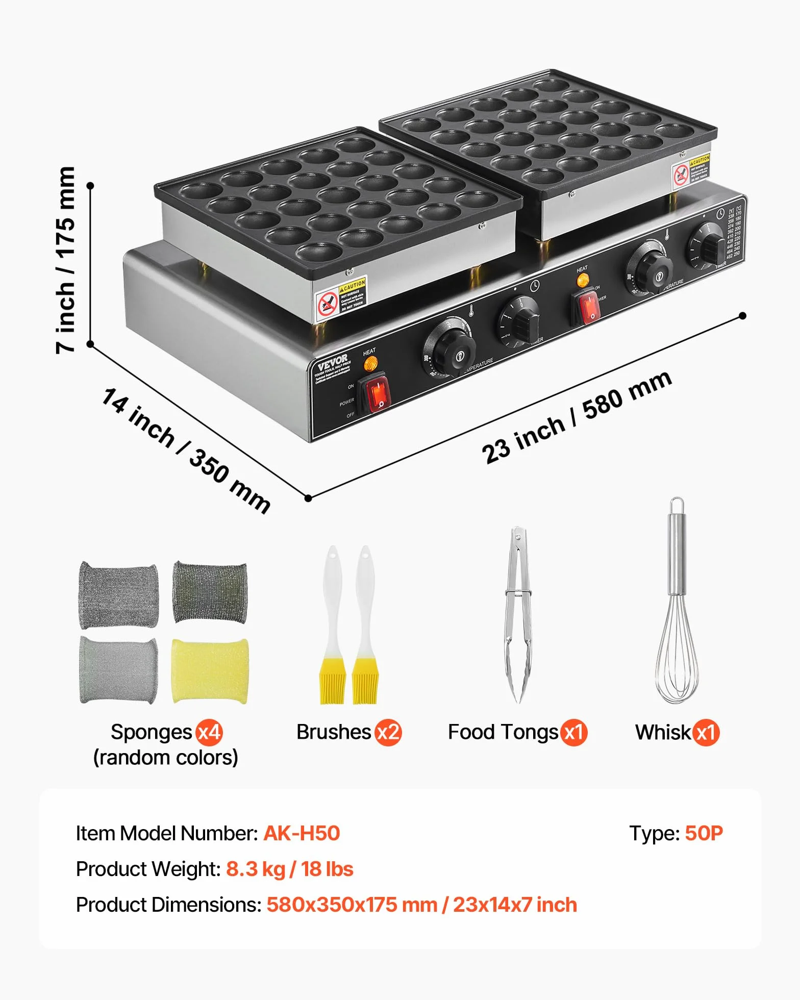 VEVOR Mini Máquina Holandesa para Hacer Panqueques, de Acero Inoxidable Antiadherente, para Dorayakis, 1800 W, Control de Temperatura y Tiempo Dual, para Cocina, Restaurante, 580 x 350 x 175 mm
