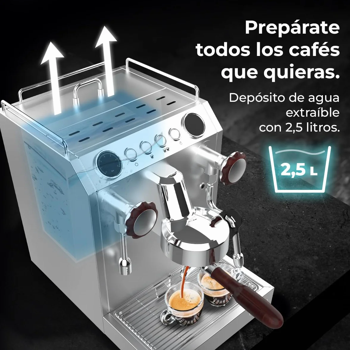 Cecotec Cafetera Express Barista Baristeo Classic. 2700W, Bomba 15 Bares, Control Pid, Doble Calentamiento, depósito 2.5L, Vaporizador, Grifos Profesionales, Extracción Crema, Diseño Profesional