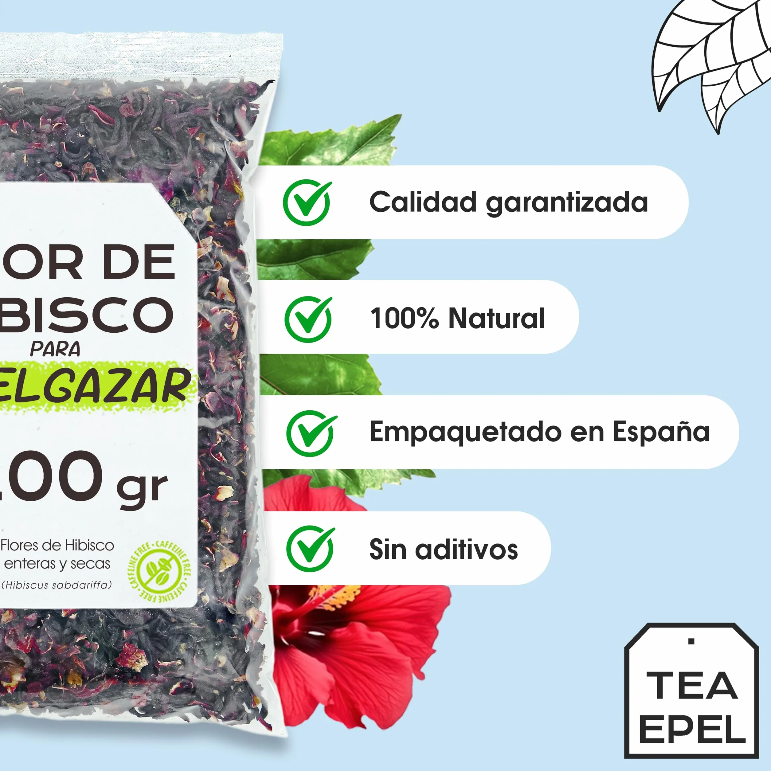 Flor de Jamaica para Adelgazar 200g - Té de Hibisco para Reducir Hinchazón - Infusión Antioxidante Natural para Bajar de Peso