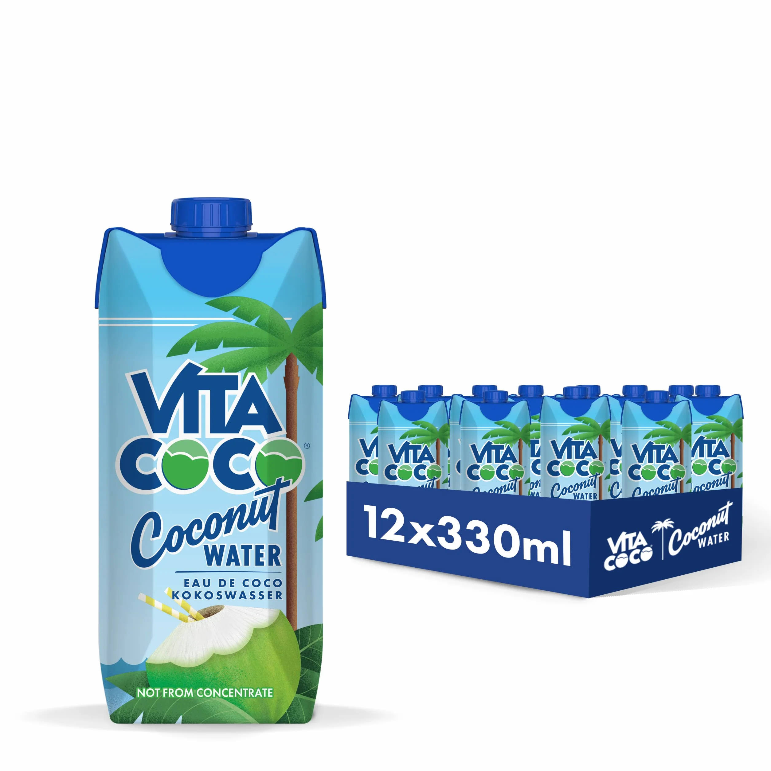 Vita Coco Agua de Coco Original 12 x 330ml, Con Electrolitos, Vitamina C, Potasio y Sin Gluten