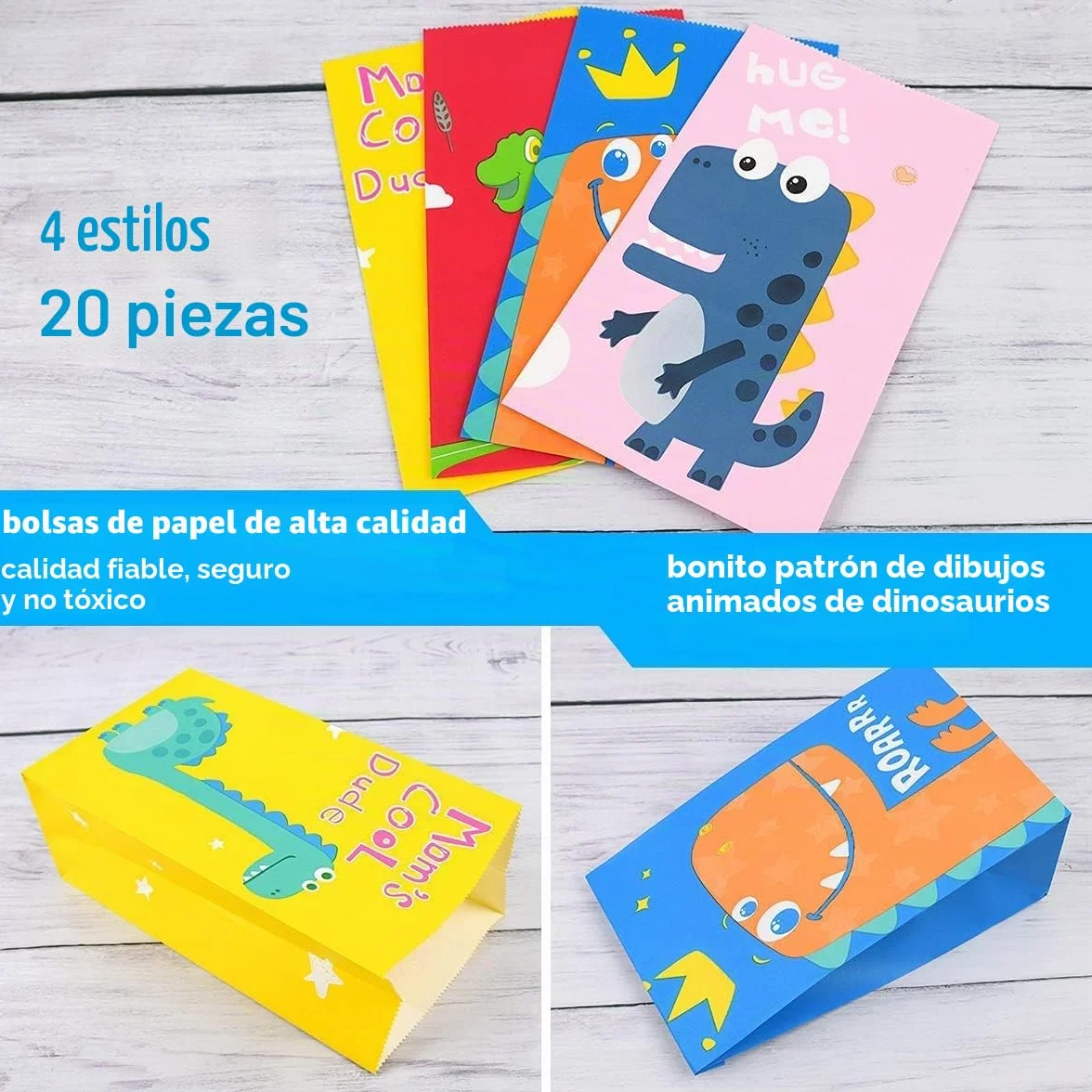 Flintronic 20PCS Bolsas de Regalo de Papel, con 24 Pegatinas de Dinosaurios (2 Piezas), Bolsas Kraft para Dulces, Fiesta Infantil, Celebraciones,Cumpleaños,Halloween,Navidad
