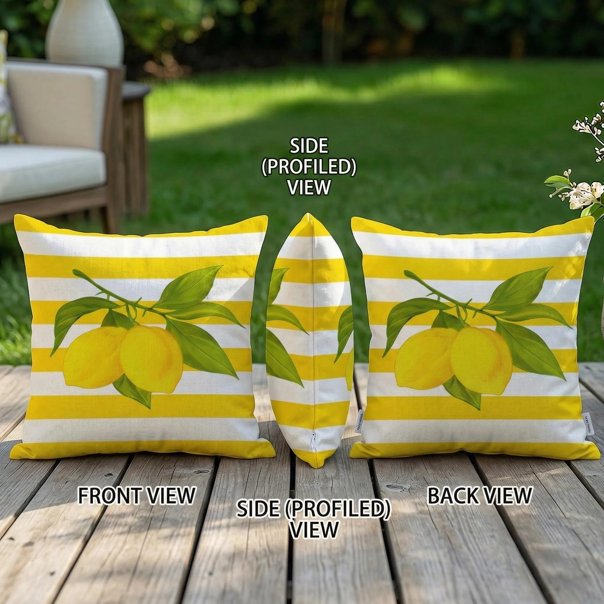 Funda de cojín impermeable 40x40 cm juego 2 unidades diseño limón flores decorativa moderno jardín sofá balcón