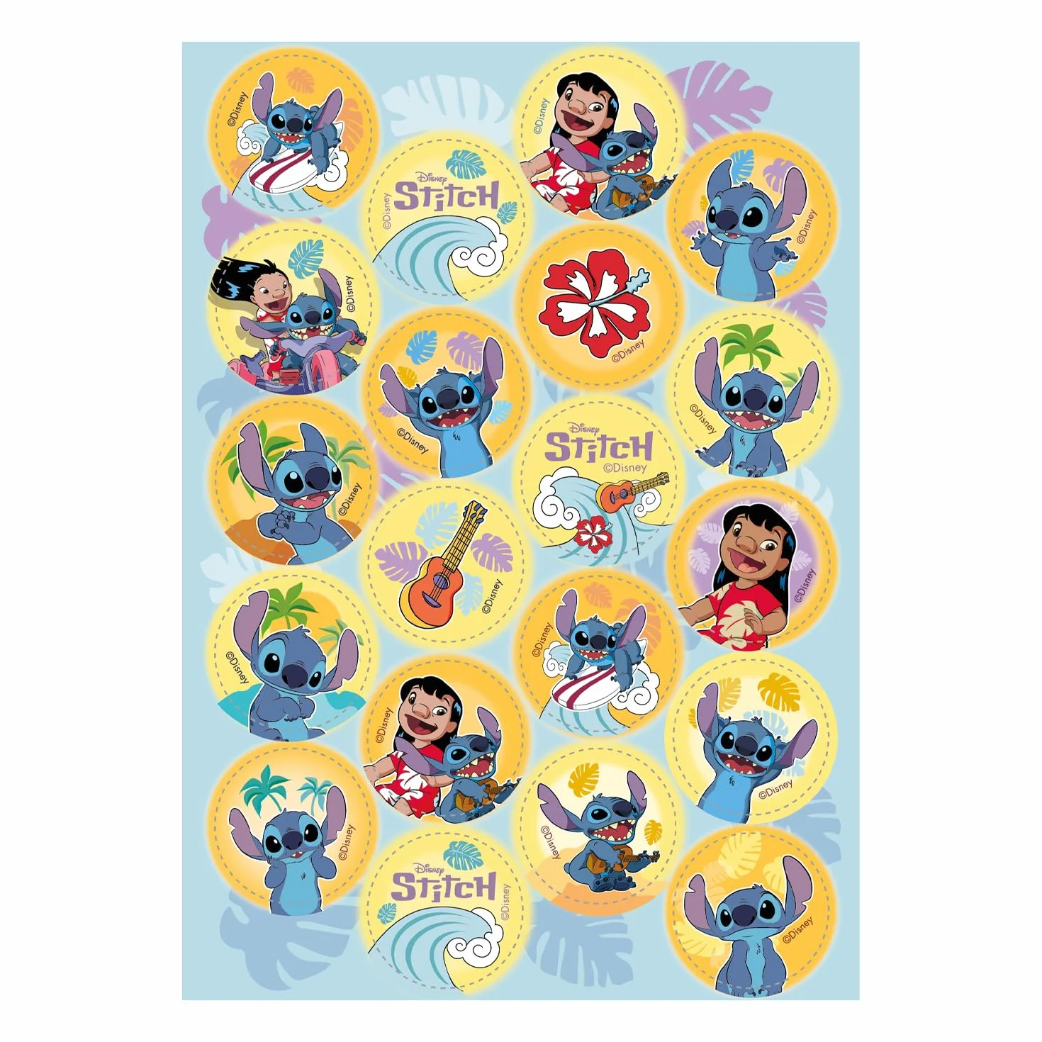 Mini Discos de Stitch 3,4 cm - Decoración para Repostería de Cumpleaños Infantiles - Papel Comestible Sin Gluten ni Lactosa