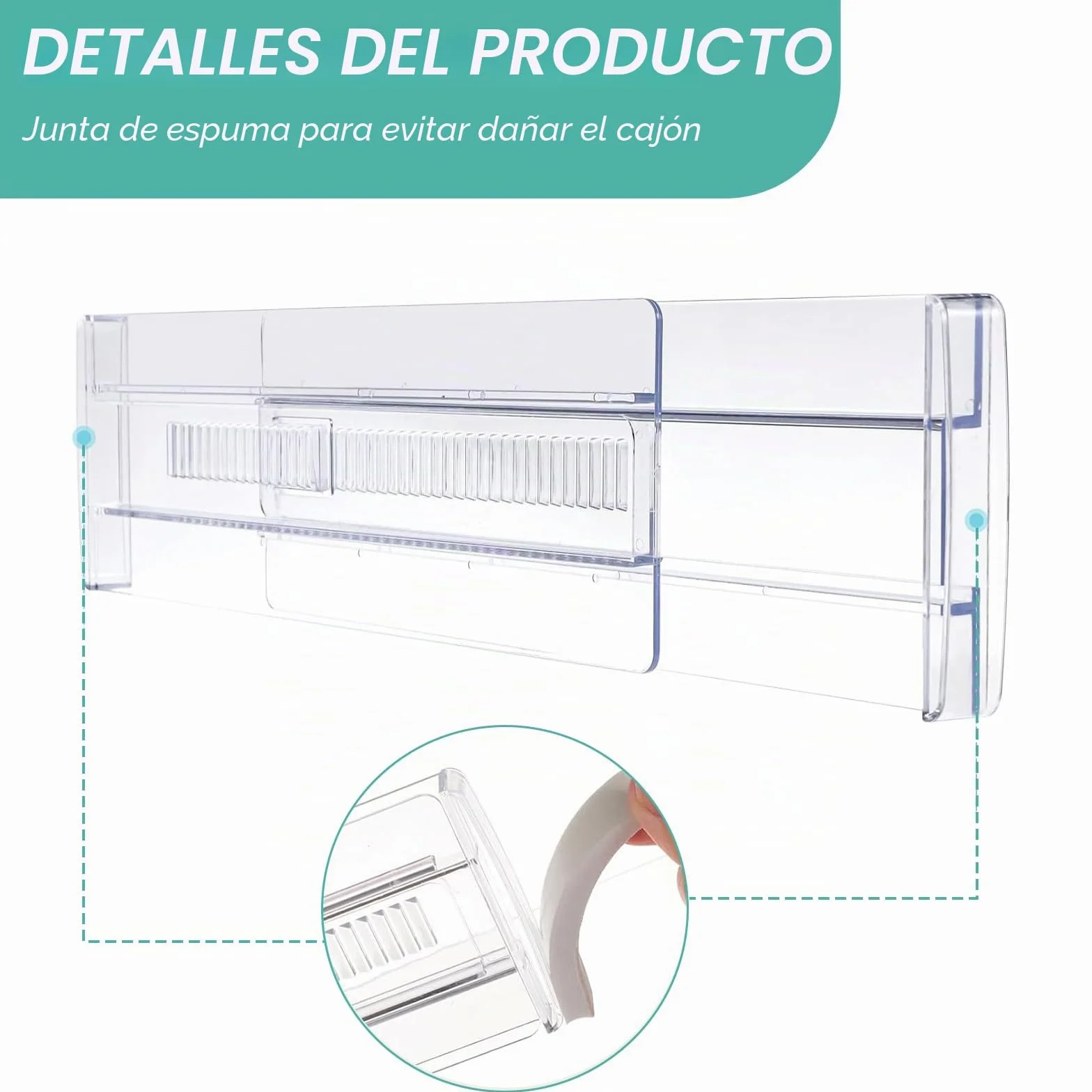 6 Piezas Separador Cajones Ajustable, Transparentes Separadores de Cajones, de 28,7 A 50,5 cm de Largo, Divisores de Cajones para Cocina, Dormitorio, Oficina, Escritorio y Cómoda
