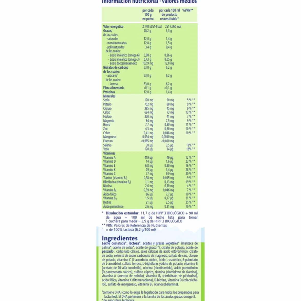 HiPP Biológico 3 Leche para bebés Ecológica 500 gr BIO a partir 12 meses
