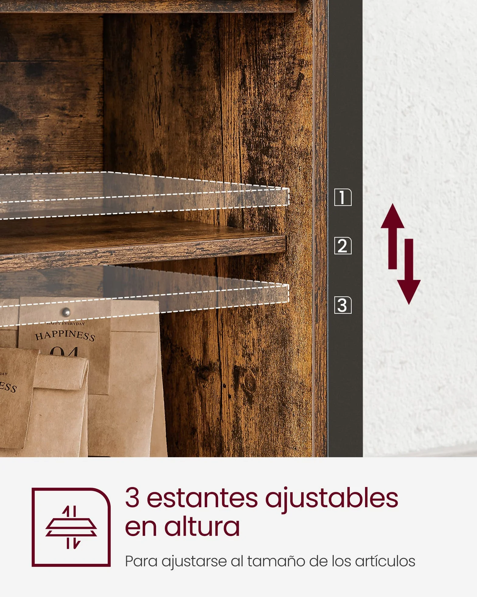 VASAGLE Aparador, Armario de Cocina, Armario de Almacenamiento, con 2 Puertas Correderas, 33 x 100 x 80 cm, Estantes Ajustables, para Salón, Marrón Rústico y Negro Tinta LSC092B01