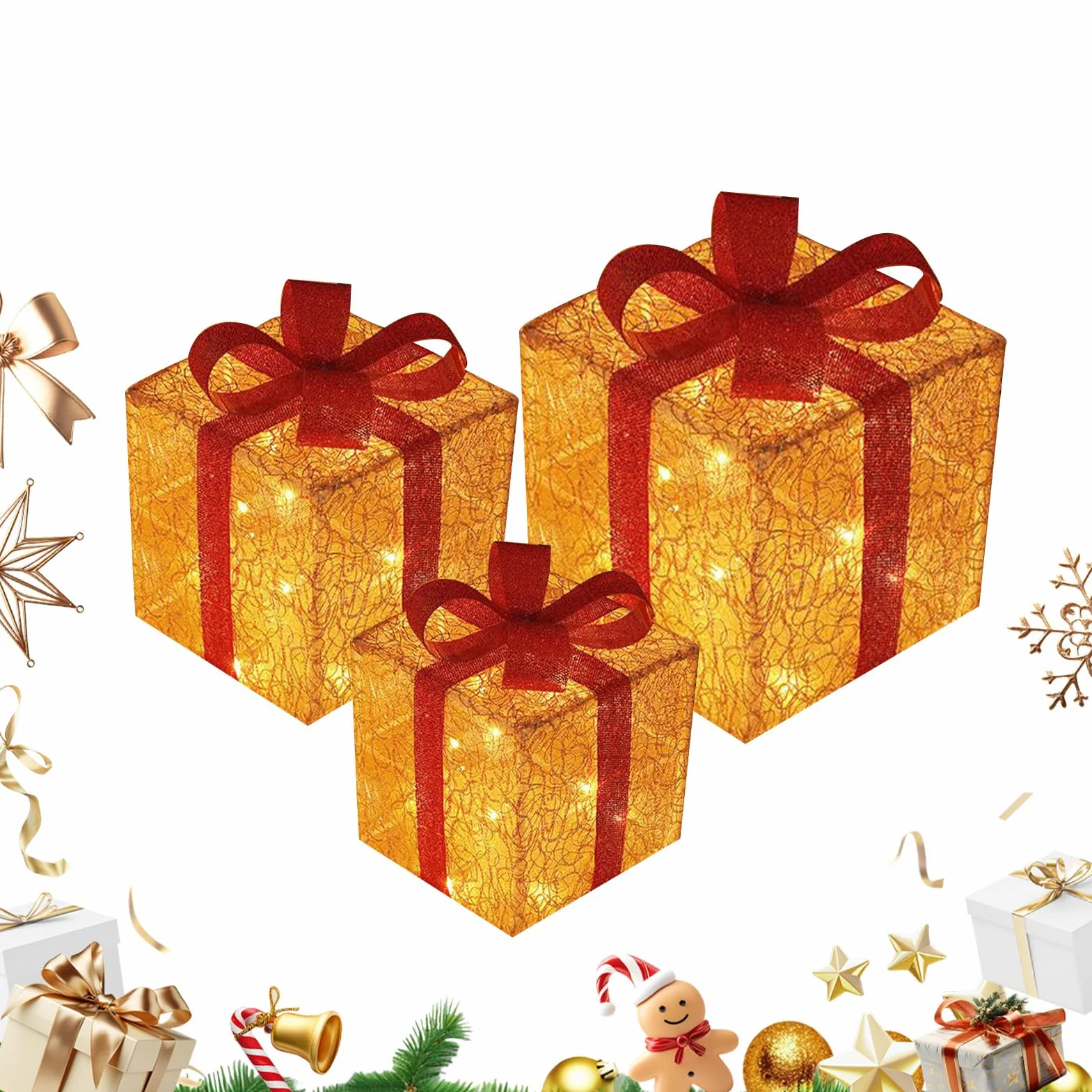 Cajas Iluminadas Navideñas 3 Piezas Decoración LED | Luces LED Para Para Propietarios Apartamento Oficina Hogar Sala De Estar Dormitorio Repisa De Chimenea Entrada Alfeizar