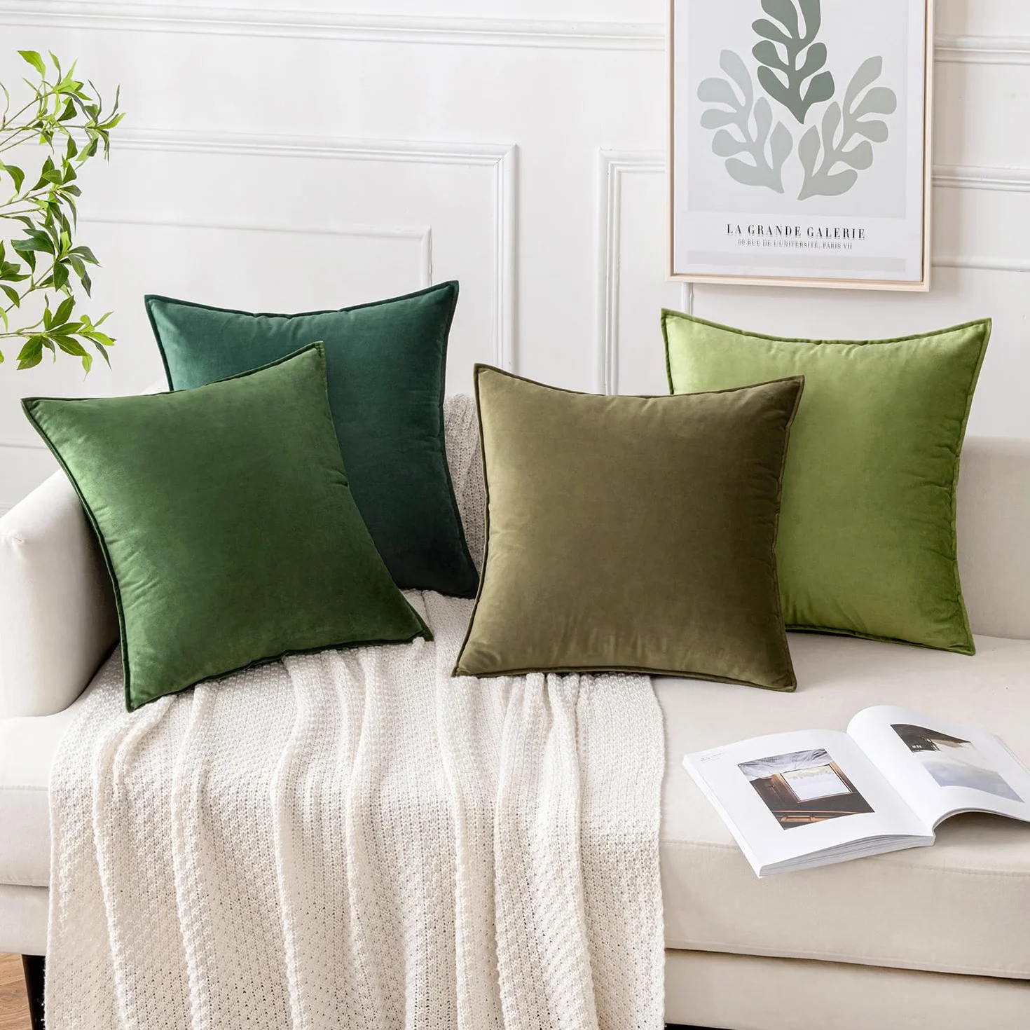 MIULEE Set de 4 Cojines de Terciopelo 40x40cm Colección Verde Cojines Cama Decorativas para Sofá o Silla Fundas de Cojín con Borde Envolvente Sofá Salón Dormitorio Fundas de Cojín Decorativas