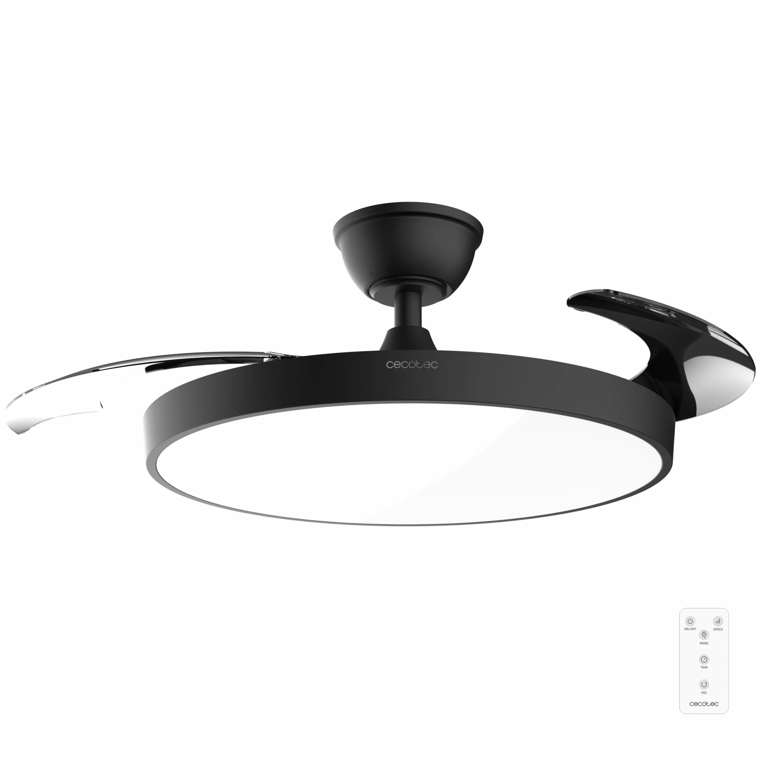 Cecotec Ventilador de Techo con Luz Aspas Retráctiles EnergySilence Aero 300 Air Invisible Black 30W Motor DC Mando a Distancia 6 Velocidades