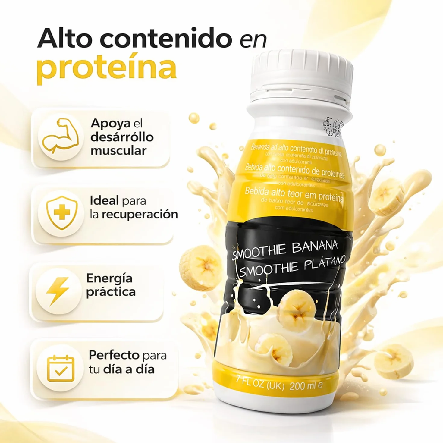 Batidos de proteínas pack x8 botellas 200 ml smoothie cremoso sabor plátano o fresa