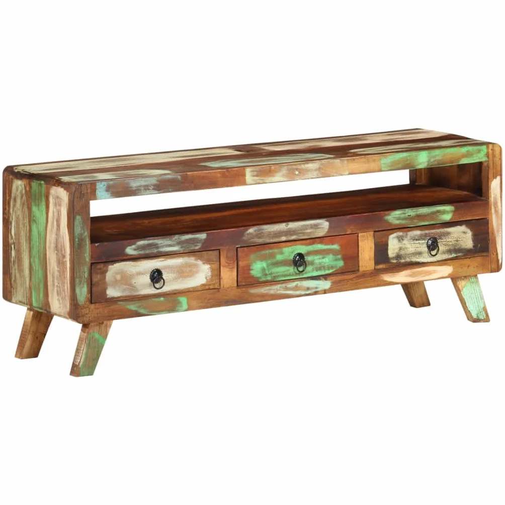 Mueble de TV Madera Maciza Reciclada Multicolor 110x30x40 cm Estilo Vintage
