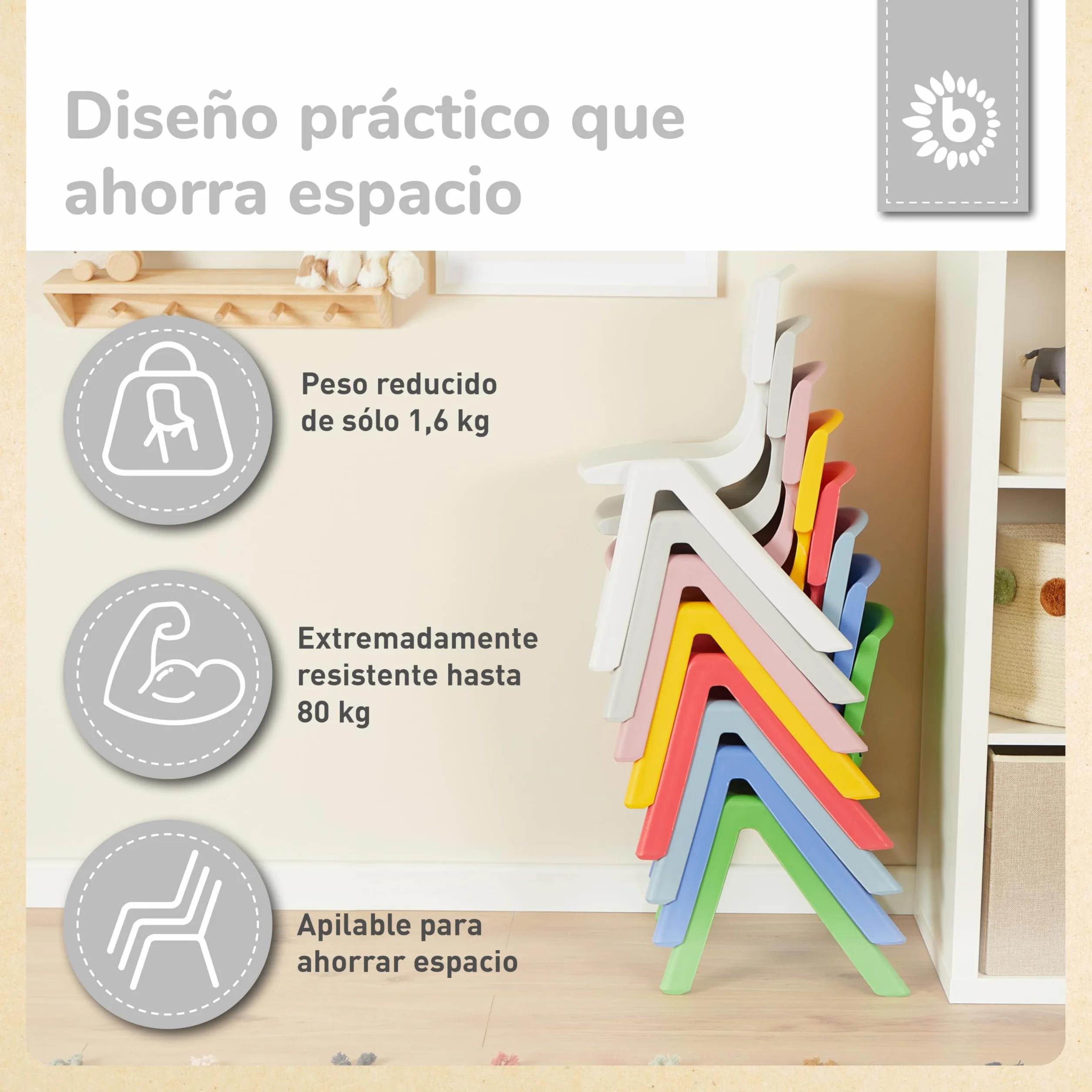 BIECO Silla Infantil hasta 80 kg Cargable | Apilable y Antivuelco | para Interior y Exterior | Silla Plastico Infantil Sillon Bebe Sillones Infantiles Sillón Infantil Silla Infantil Plastico Niño