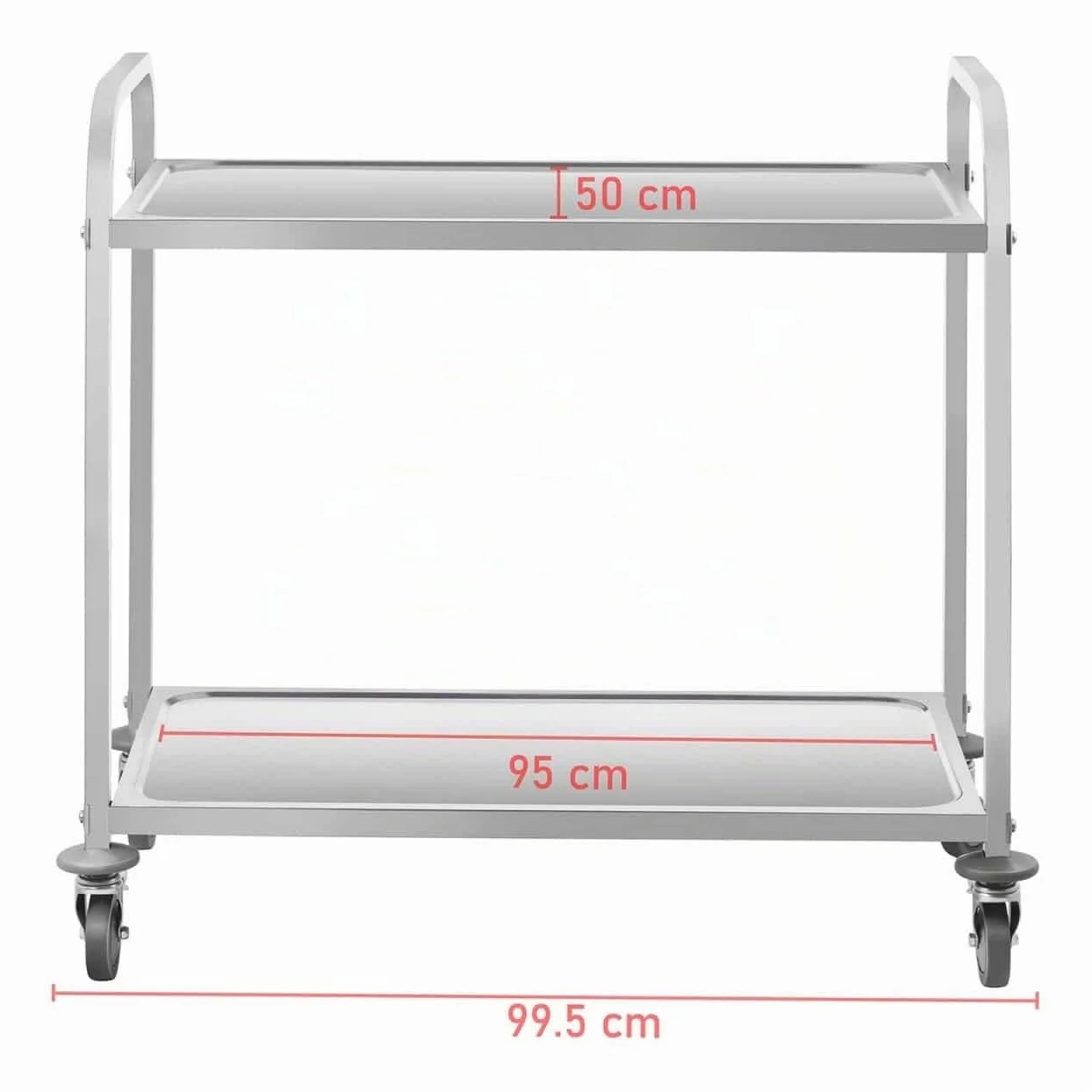 Royal Catering RCSW 3E Carro Cocina Carrito de Servicio con Ruedas (2 Estantes, Distancia entre estantes 59 cm, Capacidad 200 kg, Acero inoxidable)