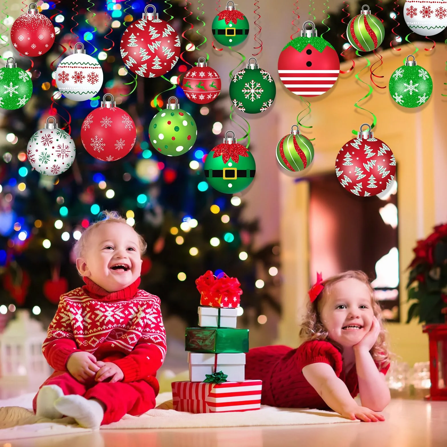 54 Decoraciones Colgantes de Navidad con Remolinos de Papel de Aluminio Adornos de Bola