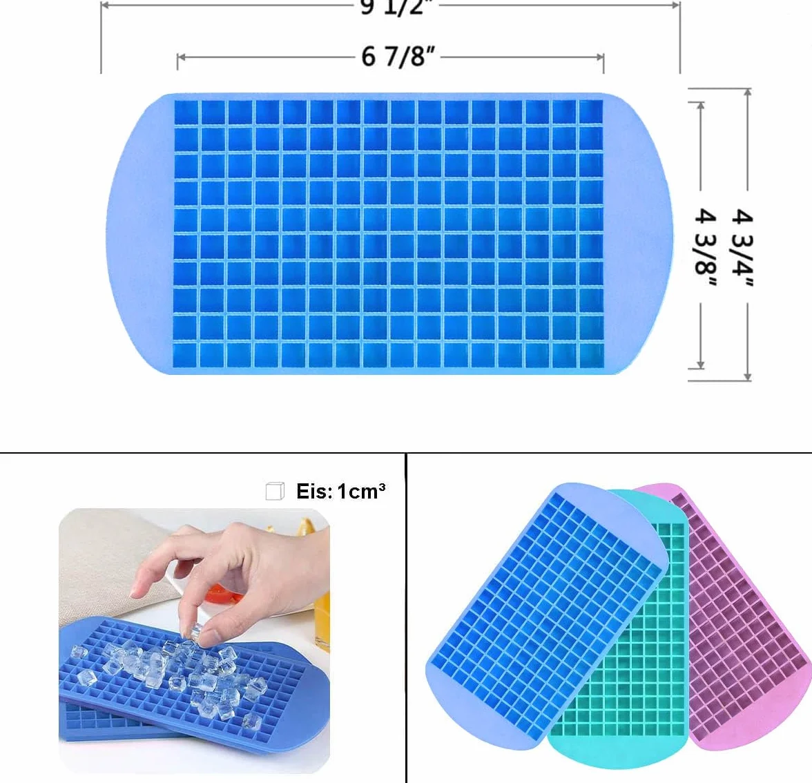 Silikonowe foremki do lodu, 160 kostek, 1x1 cm, niebieskie