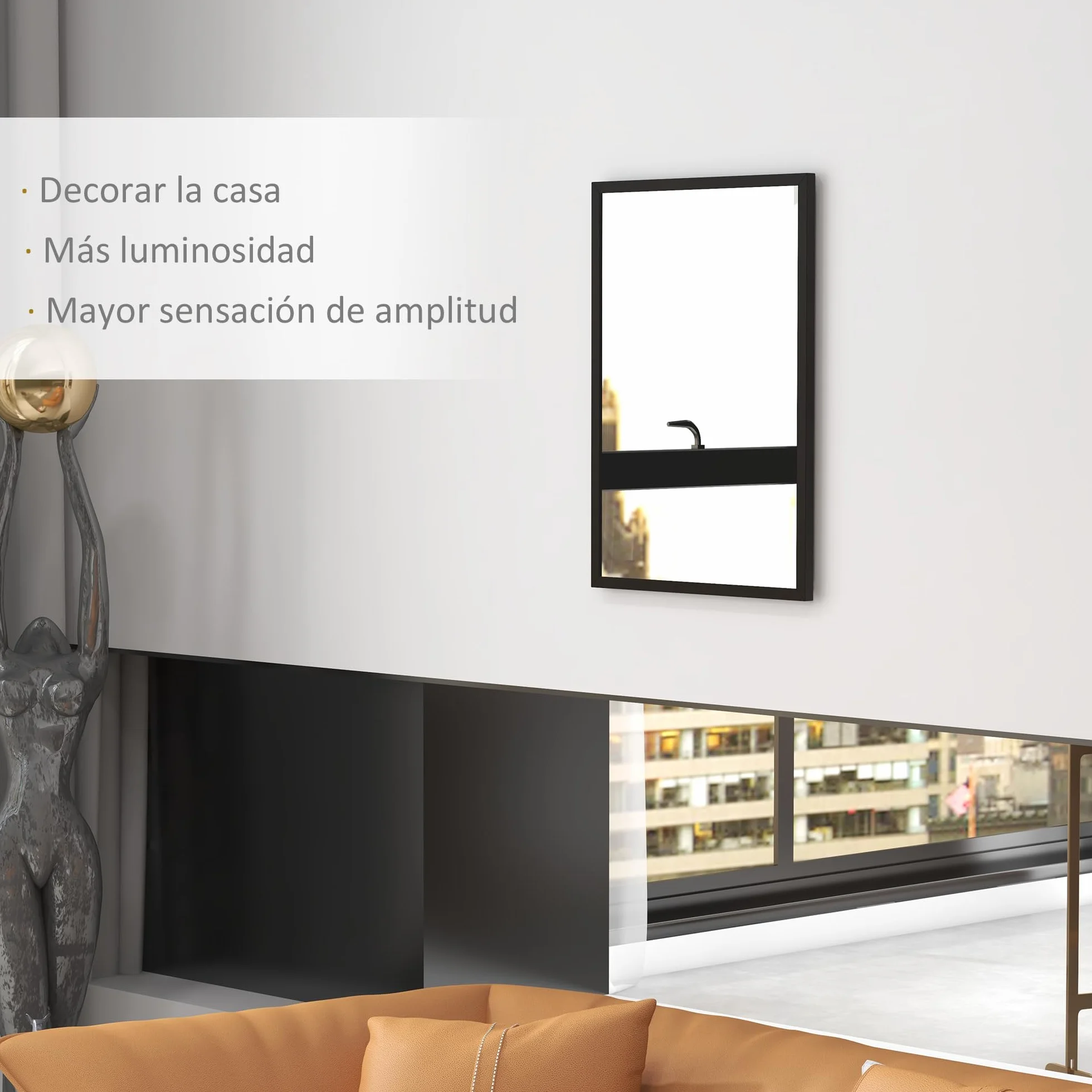 HOMCOM Espejo de Pared, 70x50 cm, Espejo de Baño Rectangular, Decorativo para Salón, Entrada, Pasillo, Horizontal o Vertical, Negro