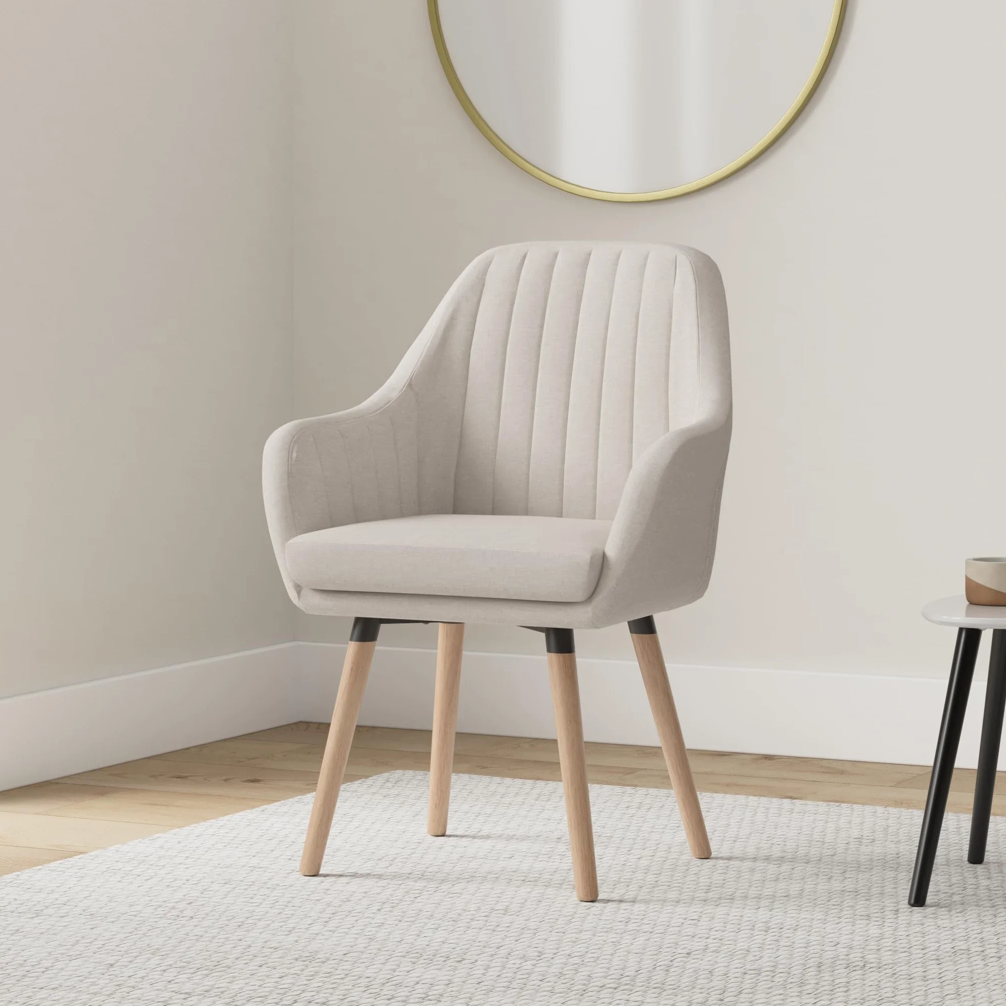Silla de Visita Florian Tapizada en Tela, Butaca de Salón Nórdica, Silla Comedor Acolchada 53cm Altura Asiento Crema Natura