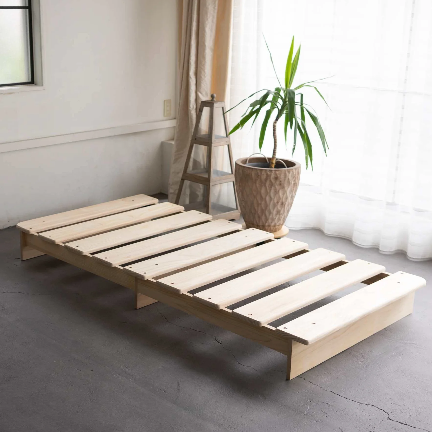 EMOOR Estructura de Cama Baja Listones de Madera KAN SUNOKO 97 x 197 cm para Futón Colchón Japonés Pino Macizo (Sin Pintar), Tatami Dormir en el Suelo