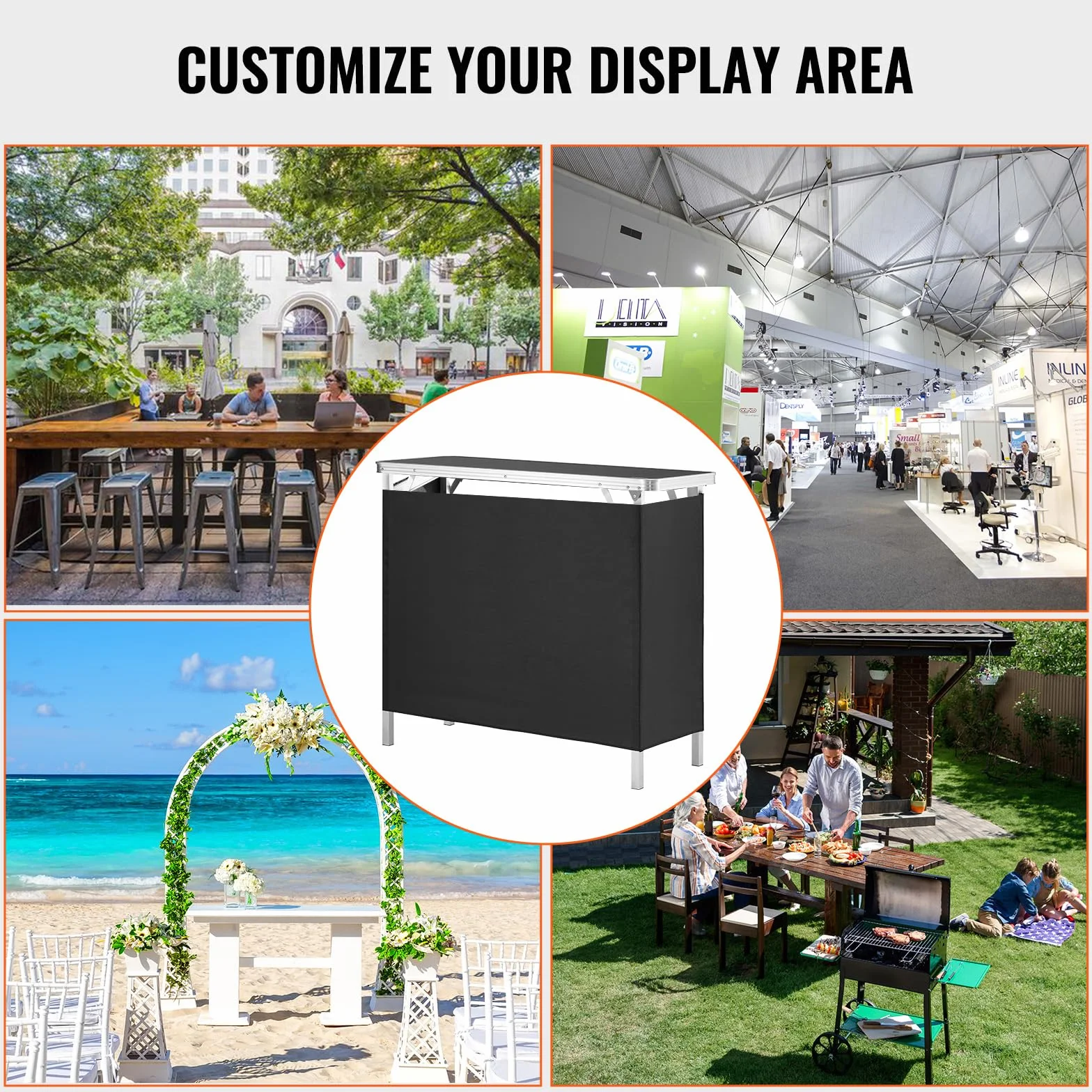 VEVOR Mostrador de pies de Feria, Mesa de Bar Plegable Portátil 97,5x38,5x87 cm con Bolsa