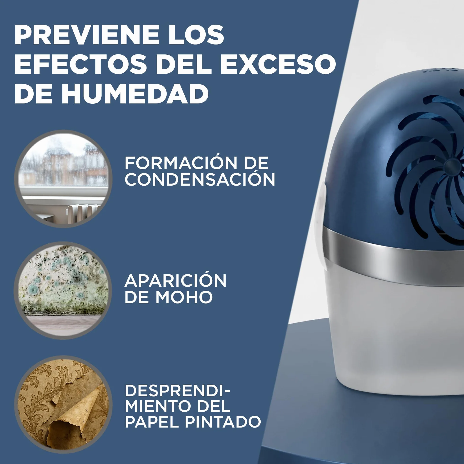 Rubson AERO 360º Deshumidificador recargable (1 dispositivo y 1 tableta de 450 g), absorbe humedad, previene la condensación y los malos olores, antihumedad absorbente