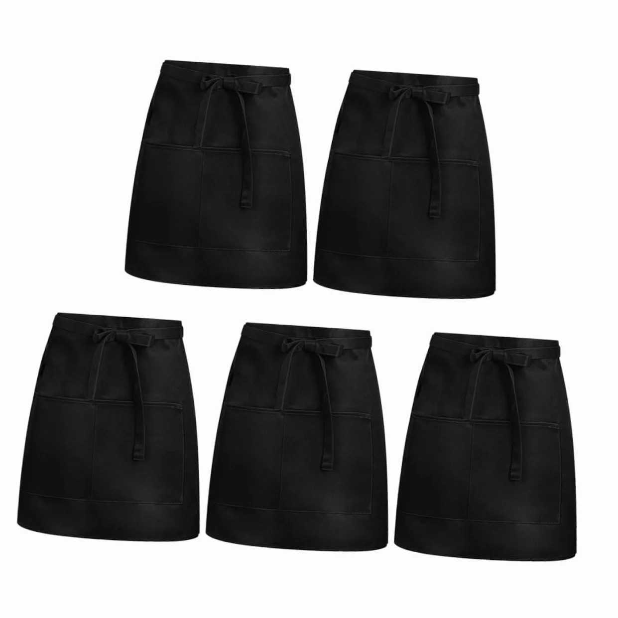 GLEAVI 5piezas Delantal de Servicio Corto de Media Cintura con Bolsillos para Restaurante y Cafetería Delantal de Trabajo para Hombres y Mujeres