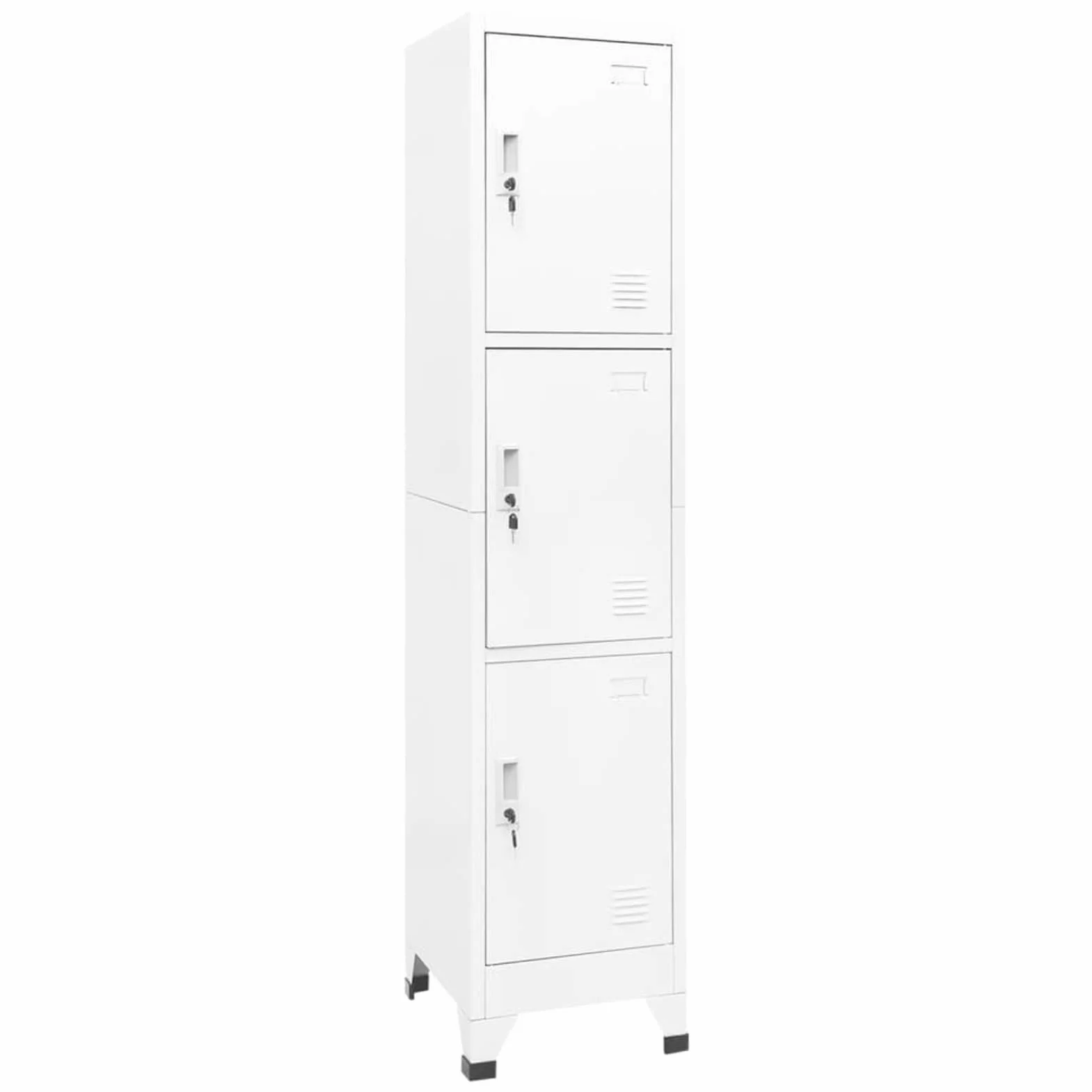 Armario CasilleroTaquillas vestuarios Armario Taquilla Armario Metalico de Acero Armario Oficina con 3 Casilleros y Puertas con Cerradura Blanco 38 x 45 x 180 cm