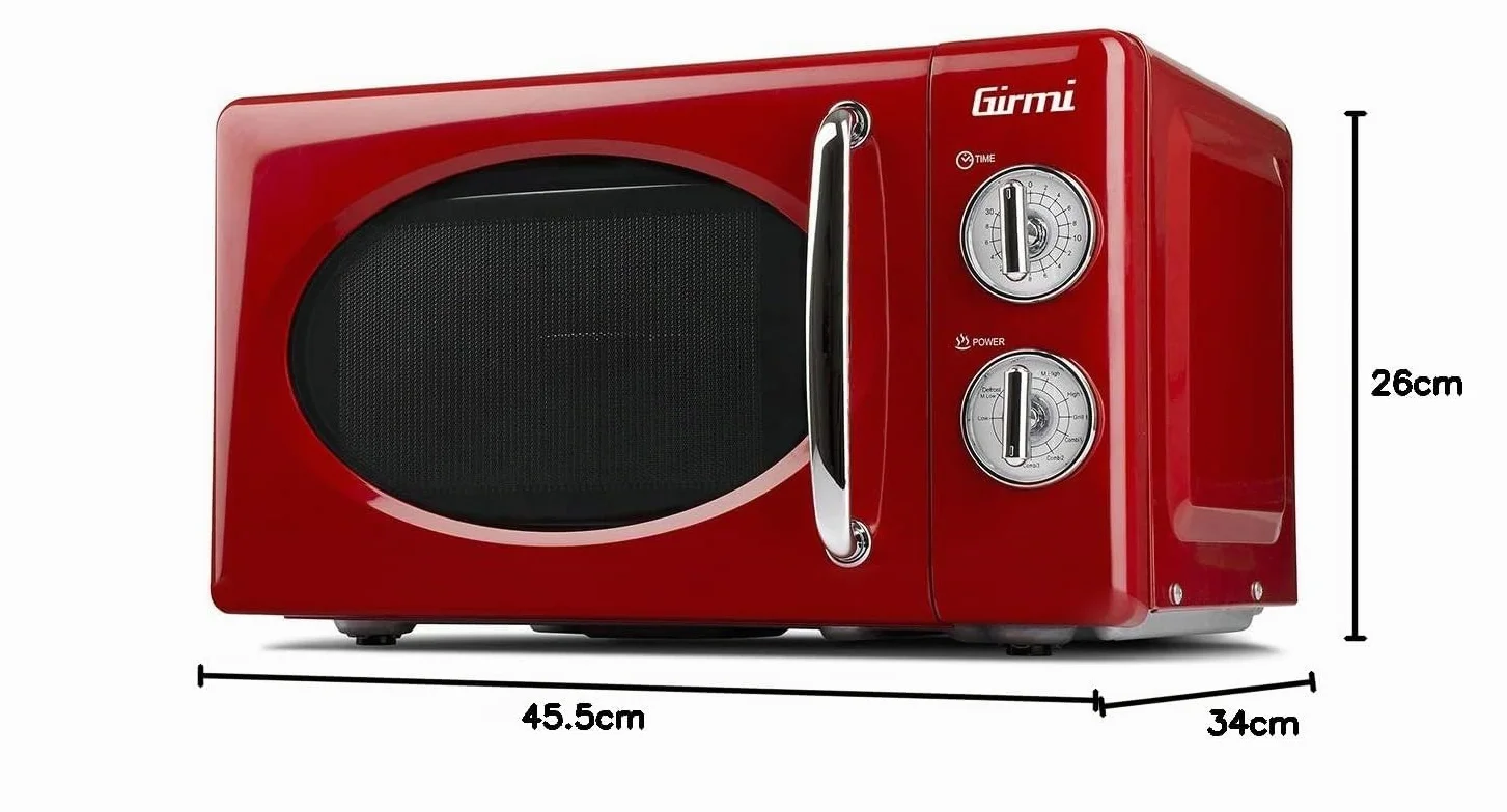 Girmi FM21 - Horno microondas combinado, diseño vintage, 20 litros, 700+800 W, rojo