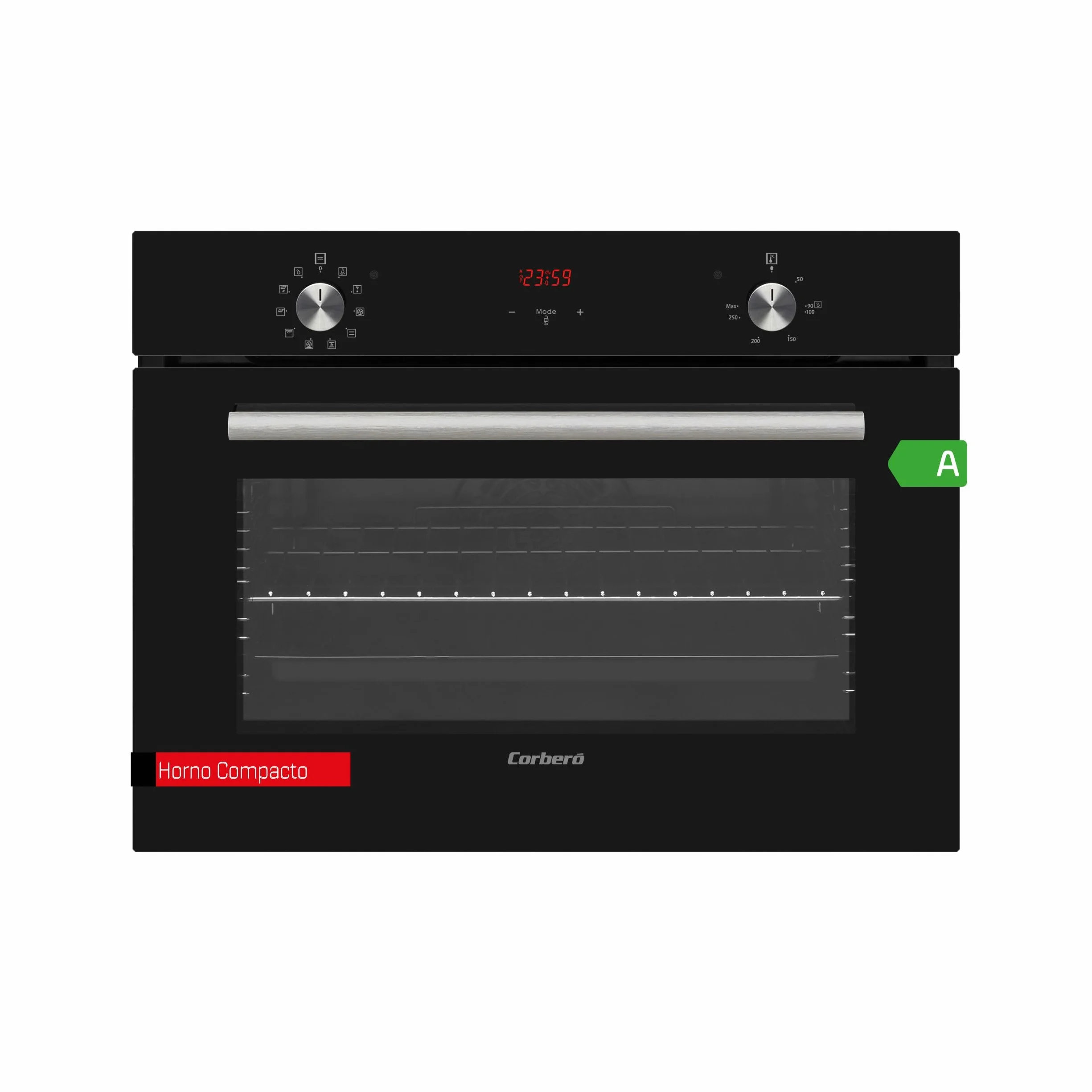 Corberó - Horno Multifunción Compacto 50L| CCHCV451021DTG | 46x60x58 | Hidrólisis | Display Táctil | Guías Extraíbles | 10 Programas | 3100W Potencia | Puerta Doble Cristal | Cristal Negro