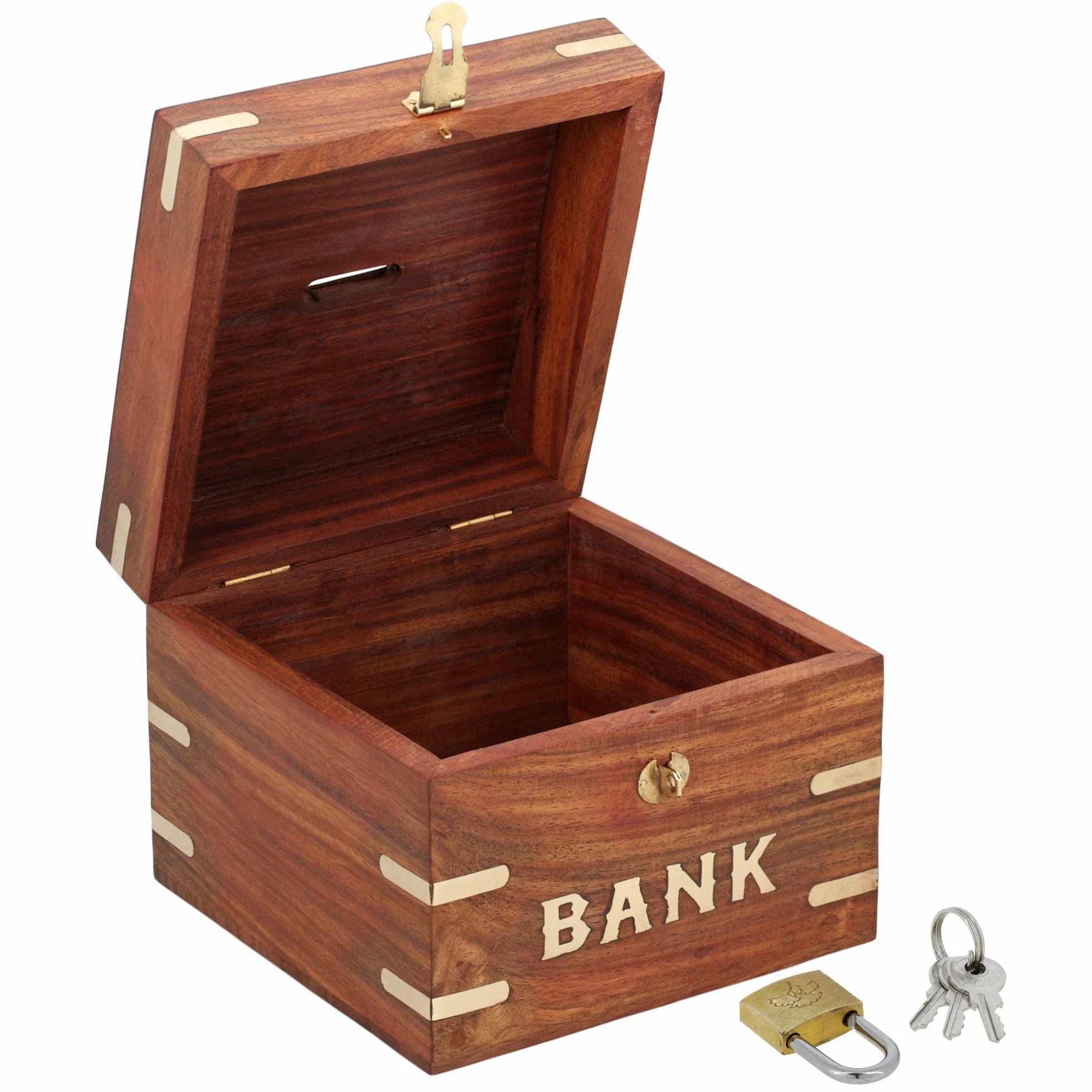 Caja de Madera para Hucha Hecha a Mano Cuadrada con Cerradura y Llave Ahorro de Dinero 6x6 Pulgadas