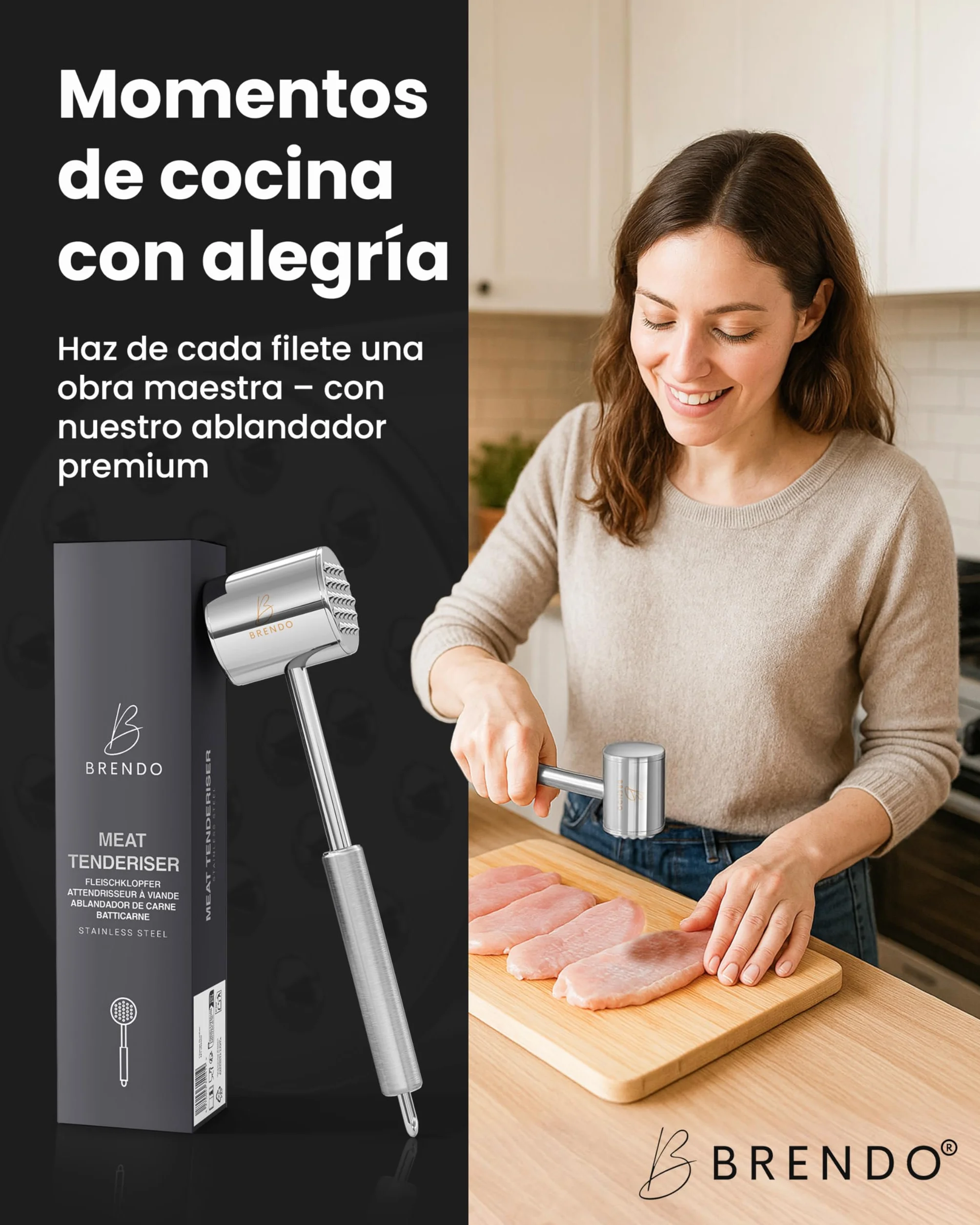 Mazo para filetes de acero inoxidable doble cara Brendo