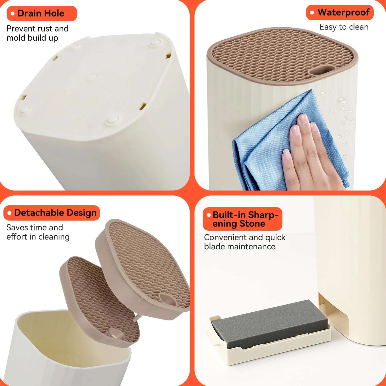 Bloque para Cuchillos sin Cuchillo, Qoosea 4 en 1 Soporte para Cuchillos con Ranura y Piedra de Afilar, Universal Desmontable Porta Cuchillo para Limpieza Fácil y Ahorra Espacio