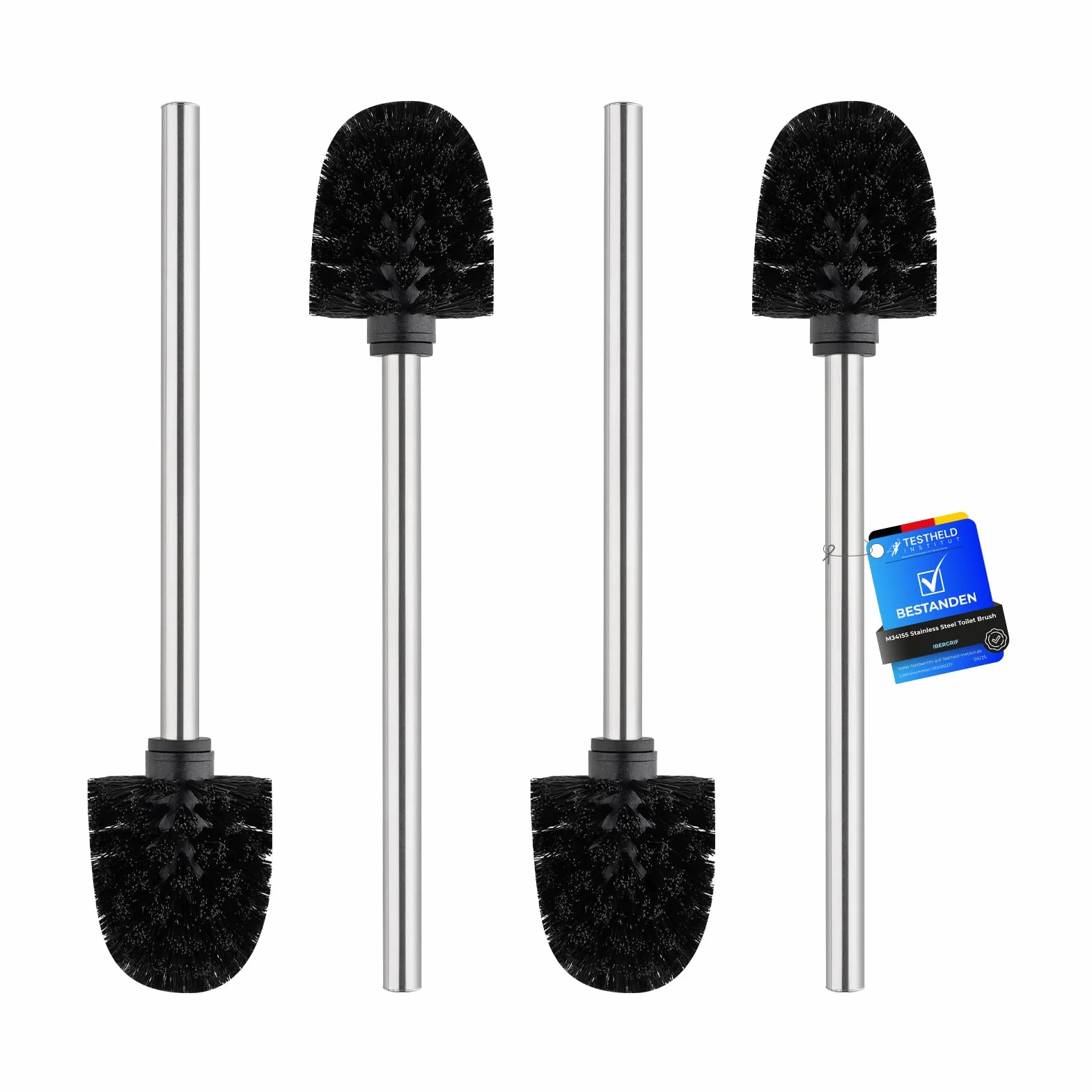 Ibergrif Cepillo Inodoro Acero Inoxidable Escobilla Baño 4 Unidades 8x36x8 cm Negro