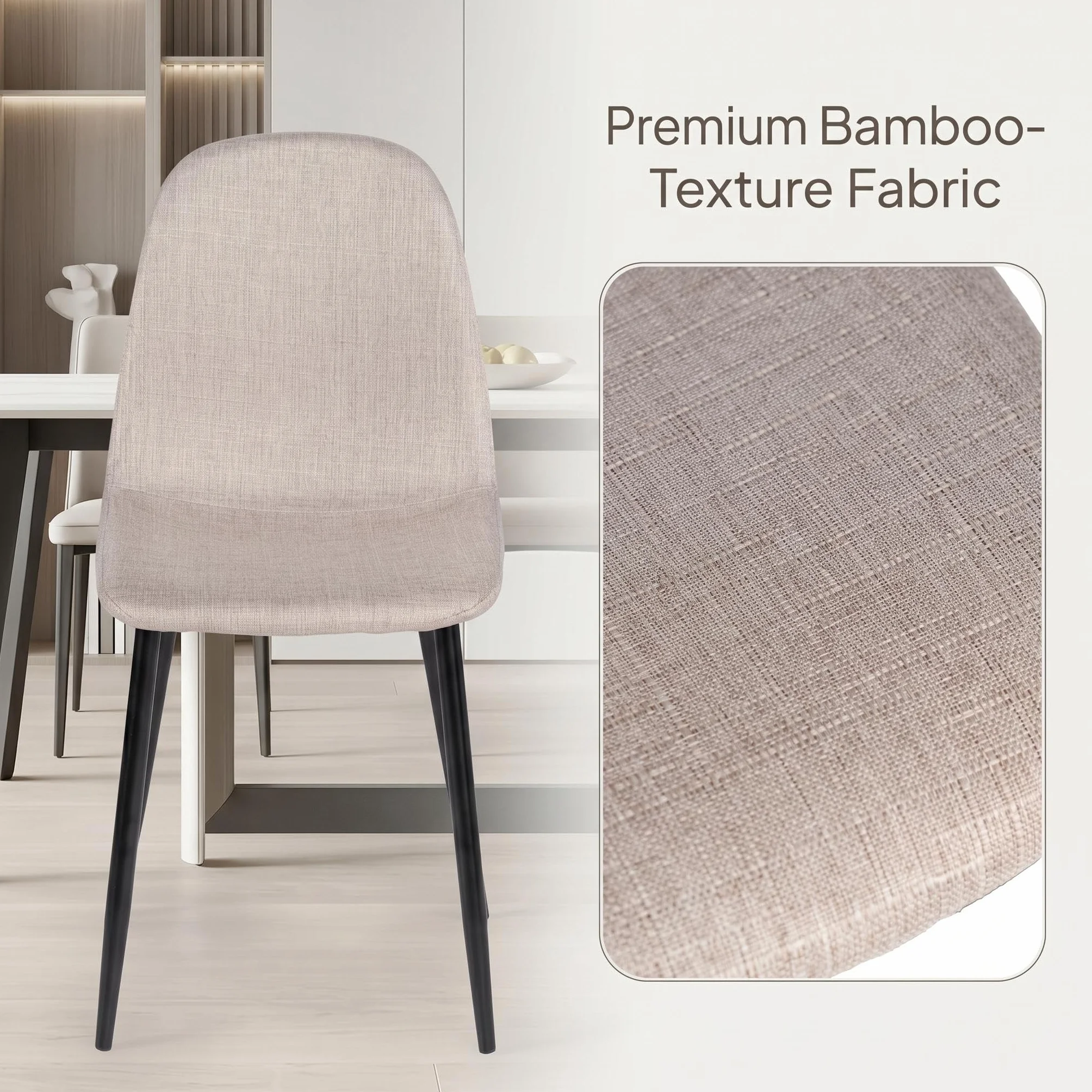 Homy Casa Juego de 4 sillas de Comedor de Tela Suave flameada, sillas Laterales escandinavas con Patas de Metal Negro para Cocina, Comedor, Sala de Estar, Dormitorio, Beige Oscuro