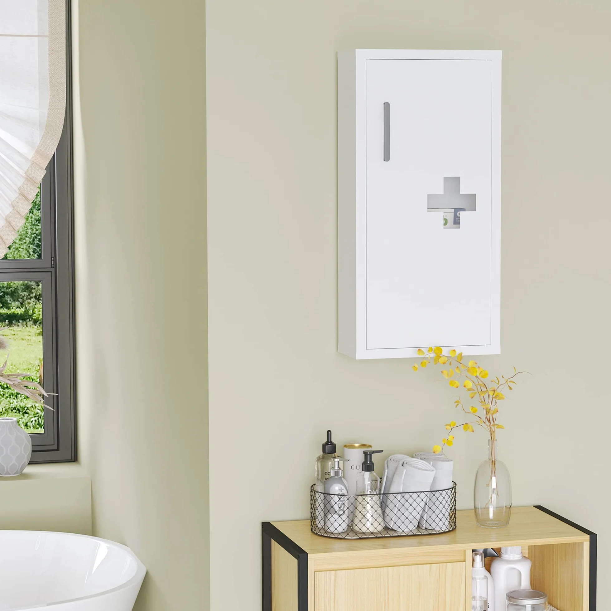 kleankin Botiquín de Pared de Acero 3 Niveles con Puerta Magnética 30x12x60 cm Blanco