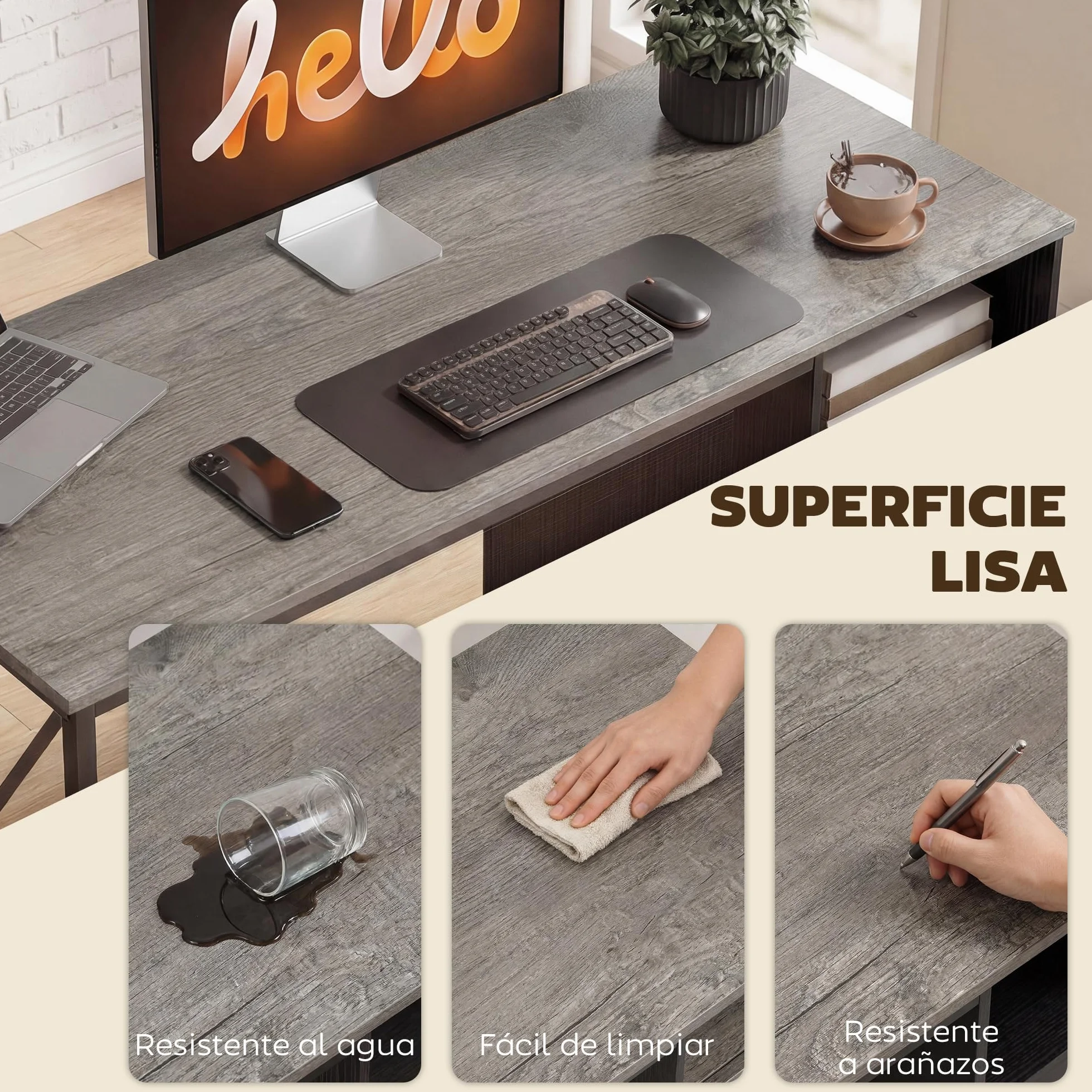 HOMCOM Mesa de Ordenador, 120x50 cm, Escritorio de Ordenador Industrial con Compartimento y 2 Cajones, para A4, Cartas, para Oficina, Estudio, Gris Claro