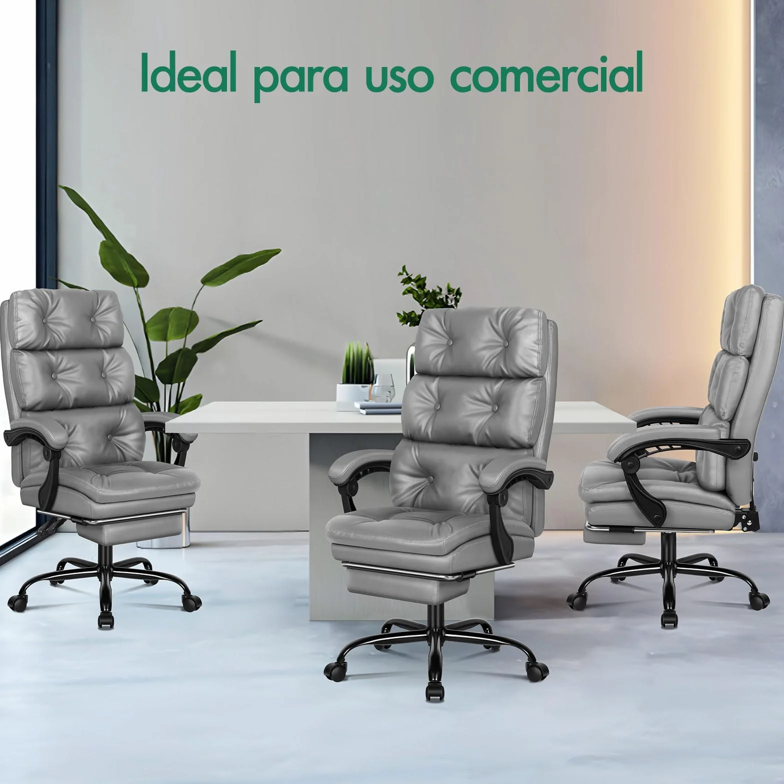 ALFORDSON Silla Oficina Ejecutiva Ergonómica Reclinable con Reposapiés, Cuero PU Gris
