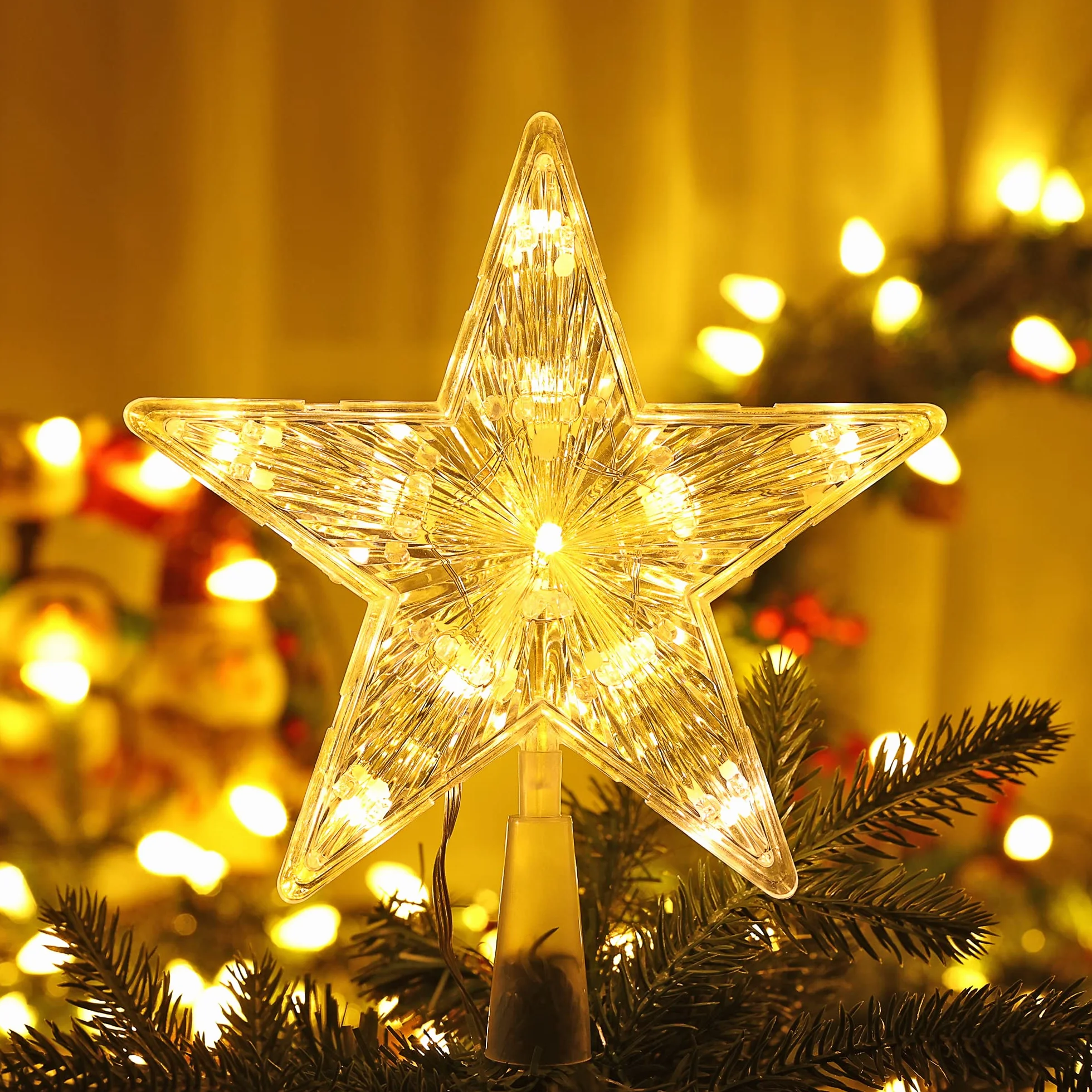 PhilzOps Estrella Copa Árbol Navidad 19.4cm 11 LED Luz Pilas Blanco Cálido Decoración Navideña