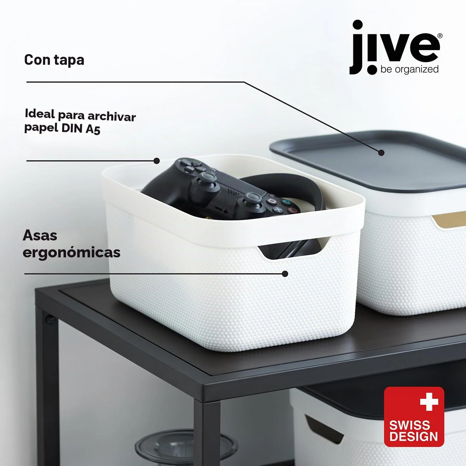 Jive juego de 3 cajas decorativas almacenamiento 5L plástico PP reciclado negro