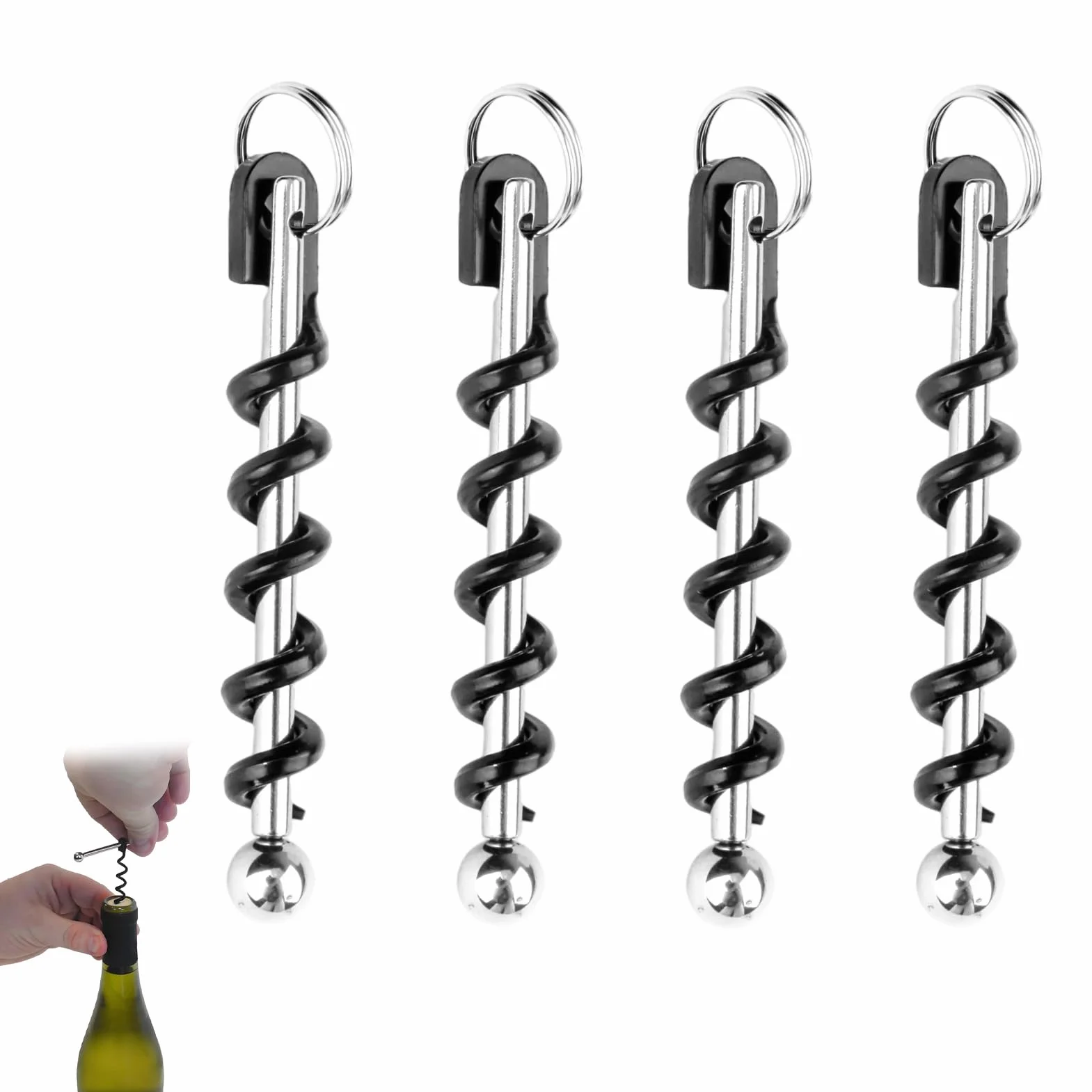 Abridor de vino portátil 4 llaveros sacacorchos espiral reforzada para picnics camping