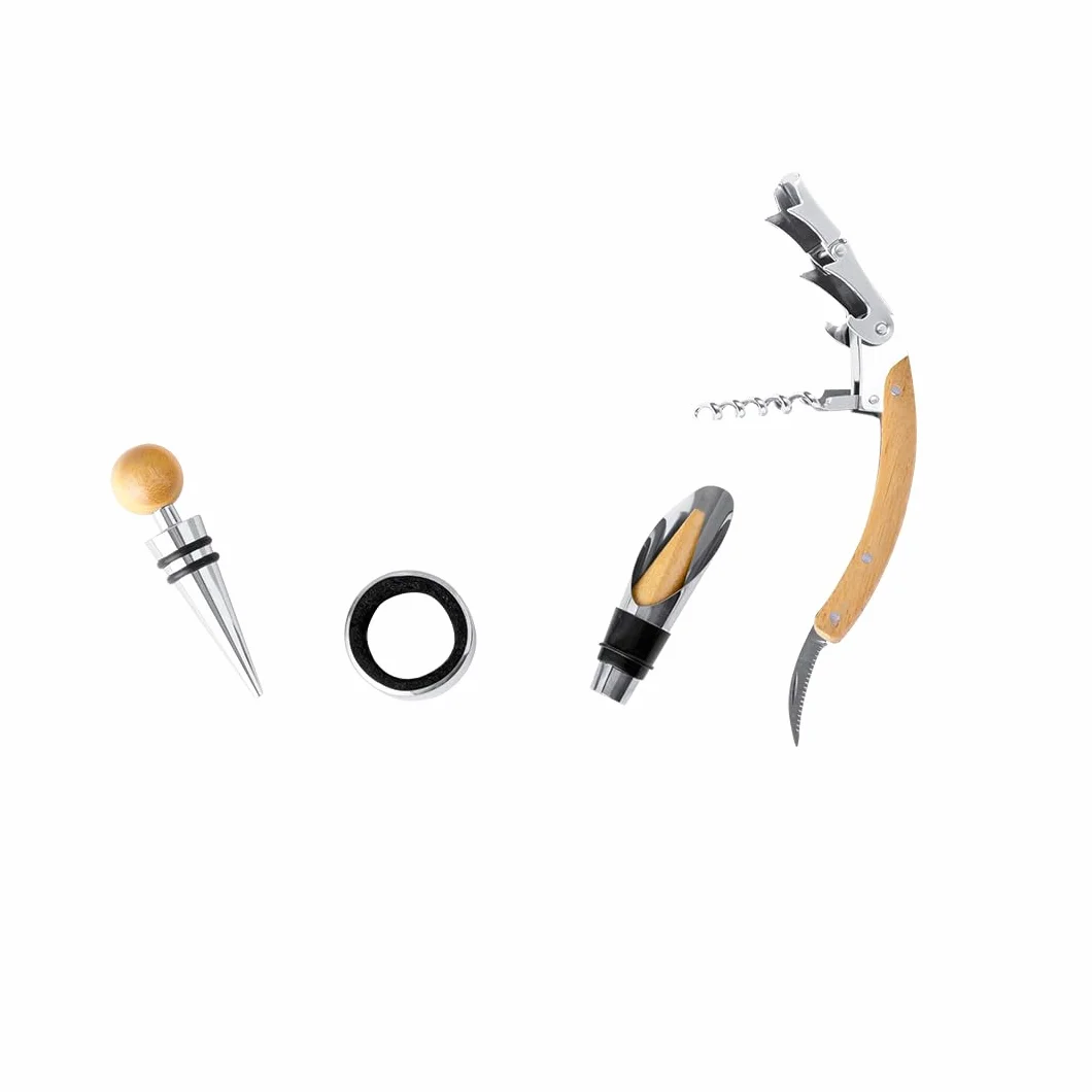 Set de Ajedrez de Bambú con Accesorios de Vino, Caja Premium Decorativa con Sacacorchos, Tapón y Vertedor Antigoteo, Juego Elegante para Regalo Original