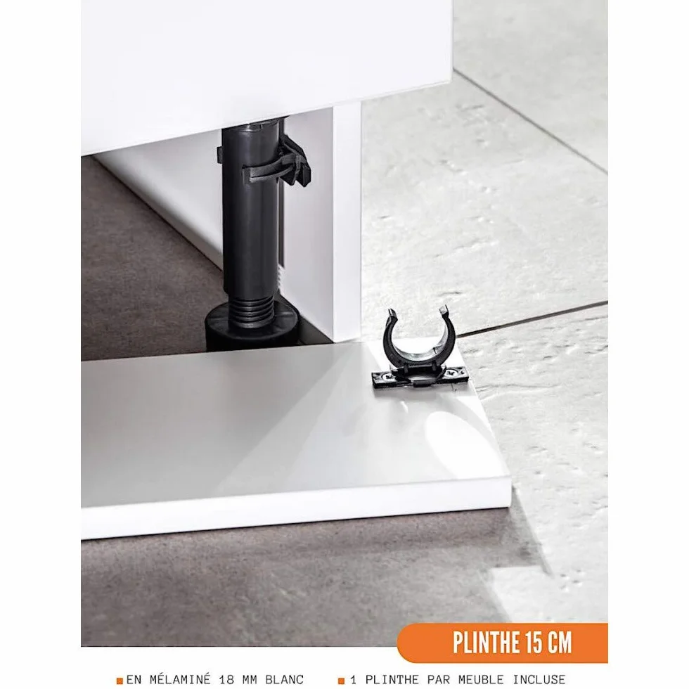 Cuisineandcie - Mueble Bajo de Cocina Bellissi Blanco Brillante 1 Puerta L 50 cm + 1 Estante, Armario Bajo