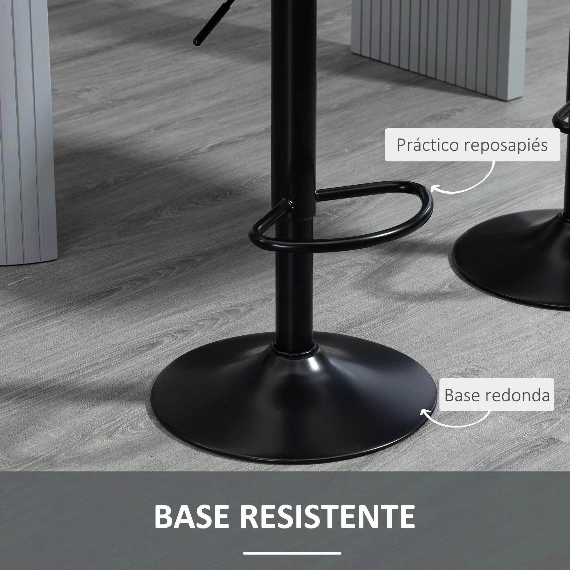 HOMCOM Juego de 2 Taburetes de Bar Giratorios, Taburetes Altos de Cocina con Altura Ajustable 86-106 cm, Sillas Altas de Cocina, Tapizada en Cuero Sintético, Respaldo y Reposapiés, Gris
