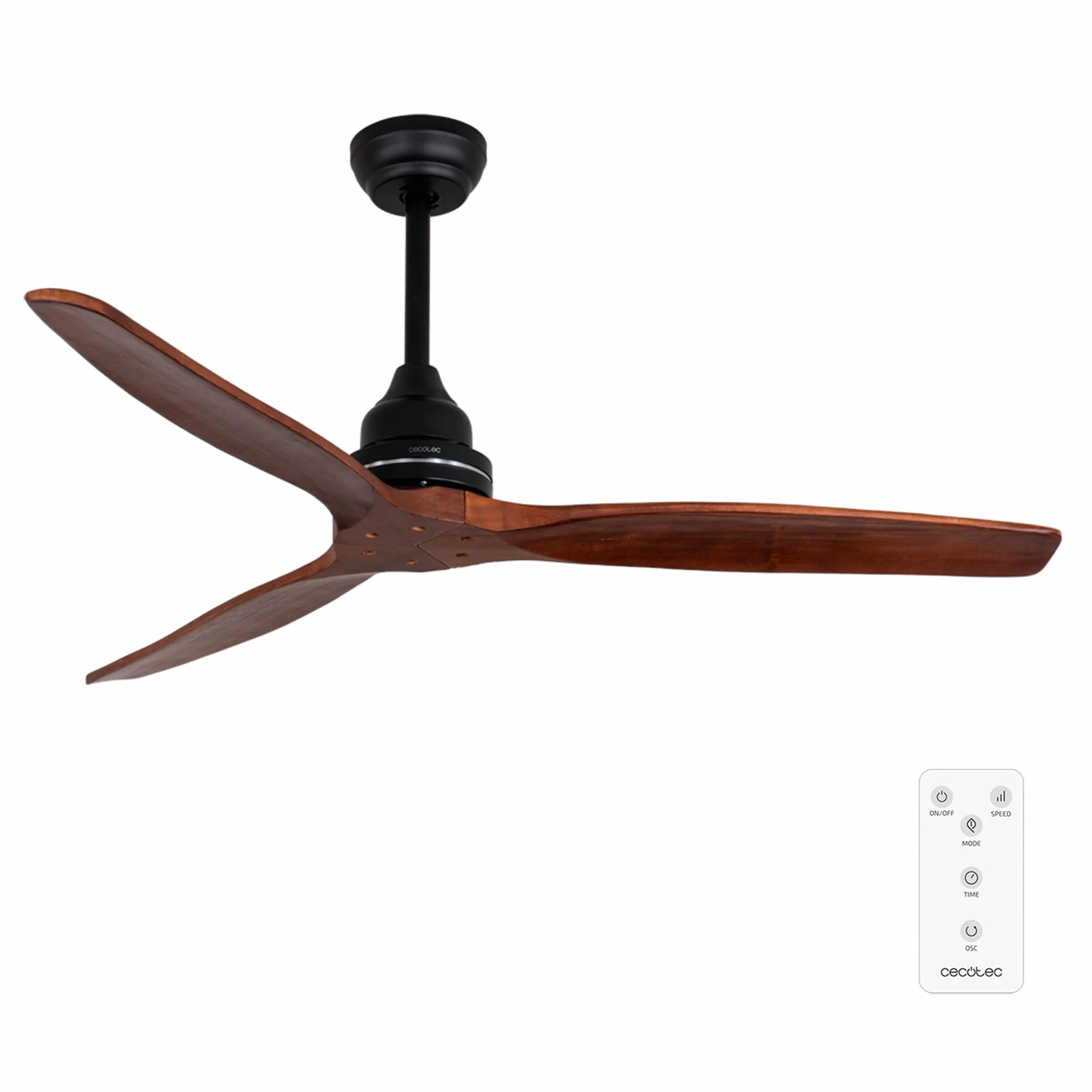 Cecotec Ventilador de Techo con Mando a Distancia y Temporizador EnergySilence Aero 580. 70 W, Bajo Consumo, 3 Aspas de 52"/132cm de Diámetro, Motor de Cobre, 3 Velocidades, Color Nogal