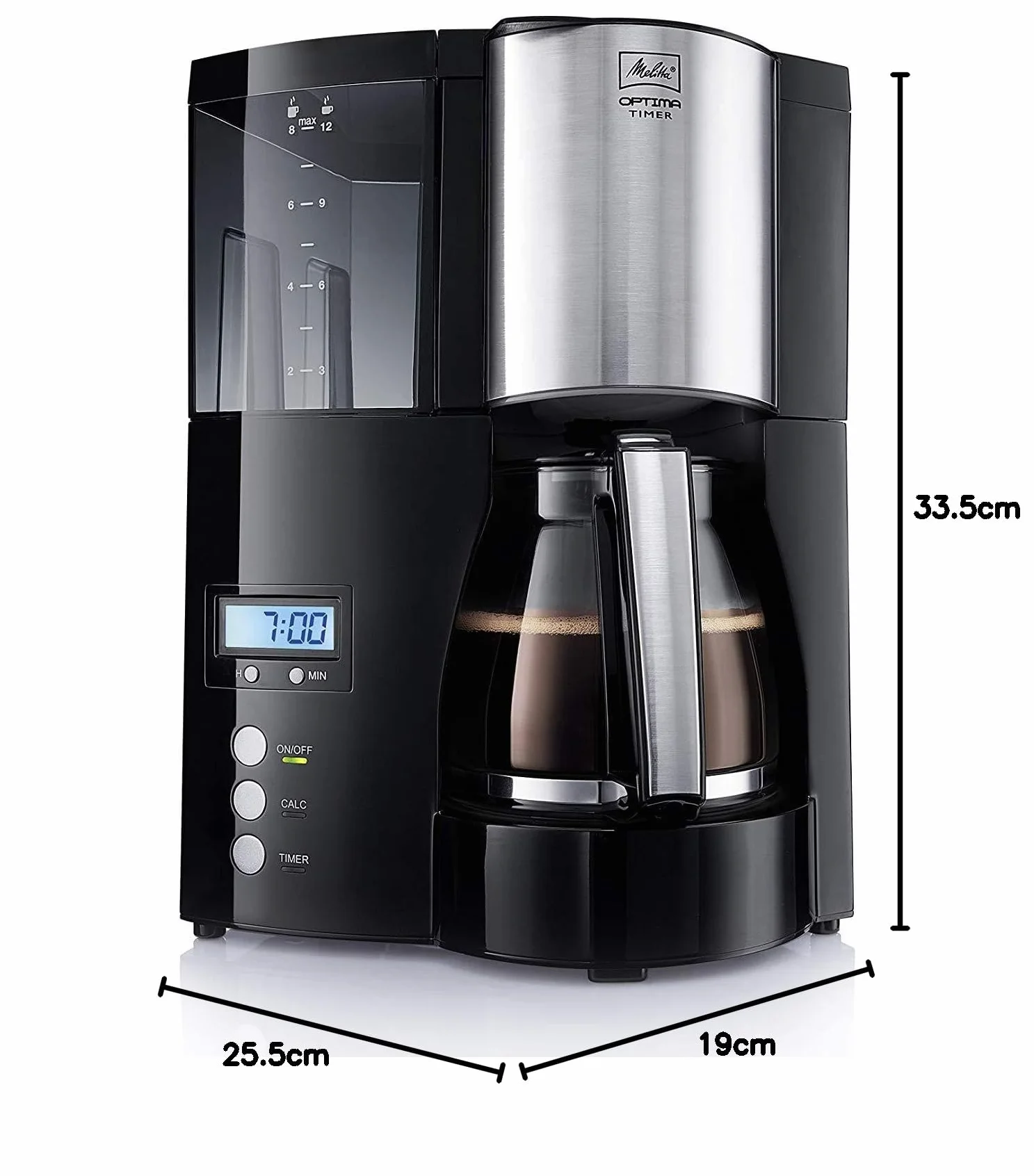 Melitta Optima Timer 100801 - Cafetera de filtro, función temporizador, Auto-Off, negra/plata