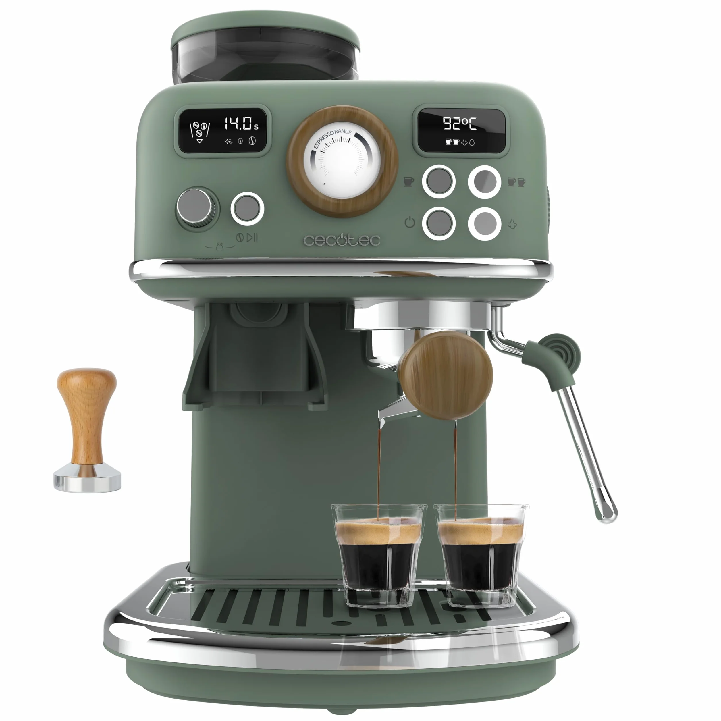 Cecotec Cafetera Express Manual Power Espresso 20 Tradizionale Grind. 1500W, Molinillo 20 Niveles, 20 Bares, PID, Thermoblock, Steamer, Cold Brew, Café Recién Molido con Crema Perfecta
