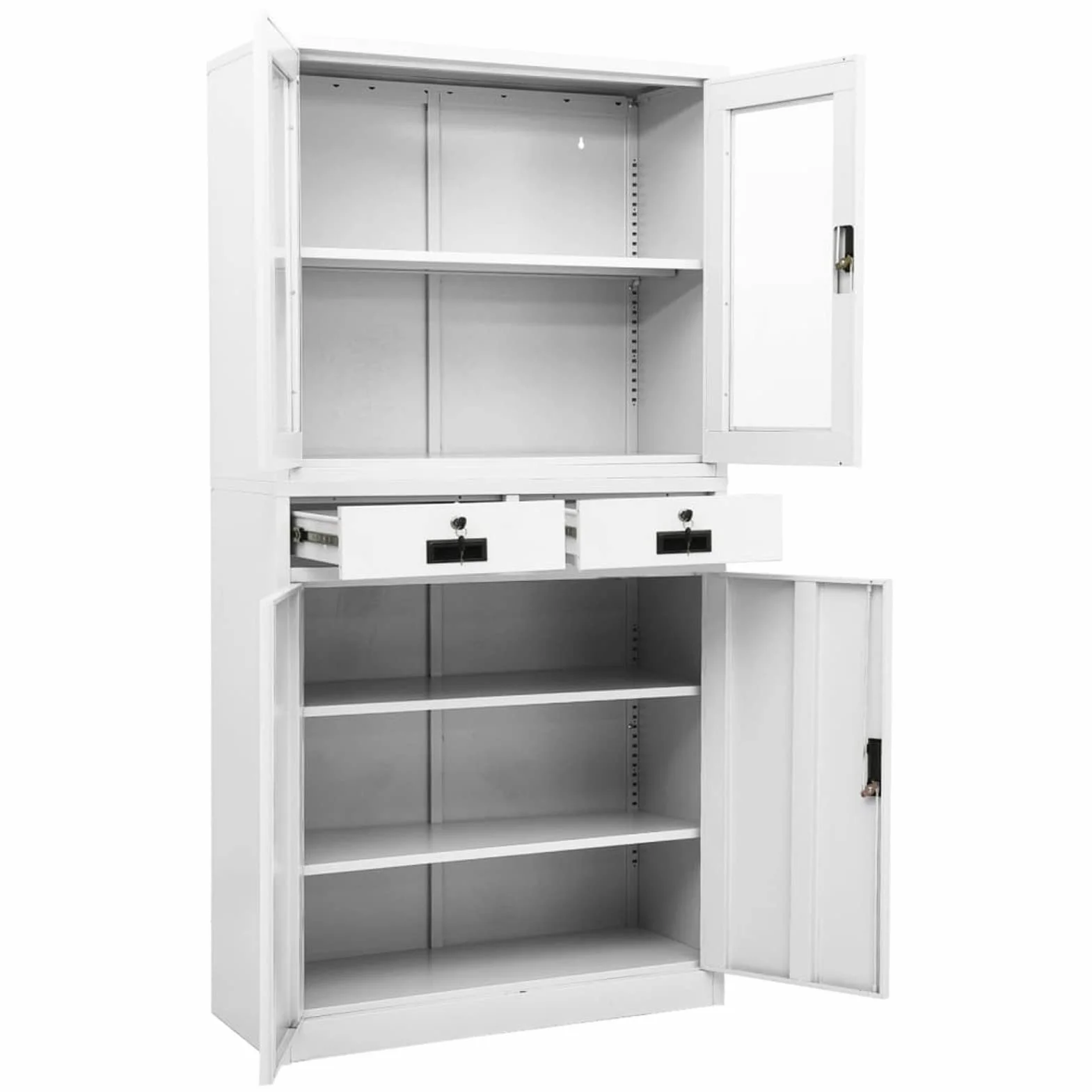 Armario Archivadores de Oficina Metalico con 3 Estantes Ajustables y 2 Cajones, Armarios de Almacenaje de Oficina, Archivadores de Acero Blanco 90x40x180 cm Type 3